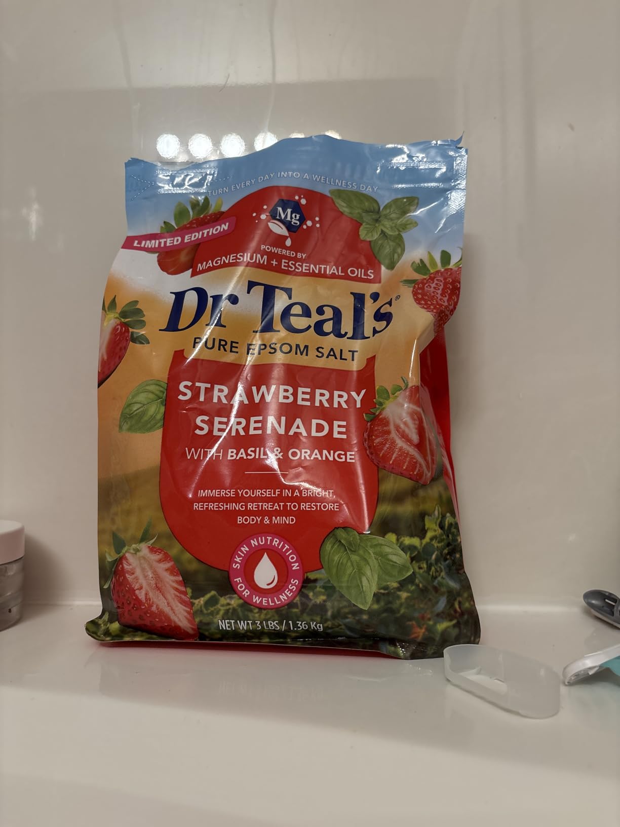 Dr Teal's Epsom Salt Magnesium Soak, Strawberry Serenade with Basil & Orange, 3 lbs customer photo 1