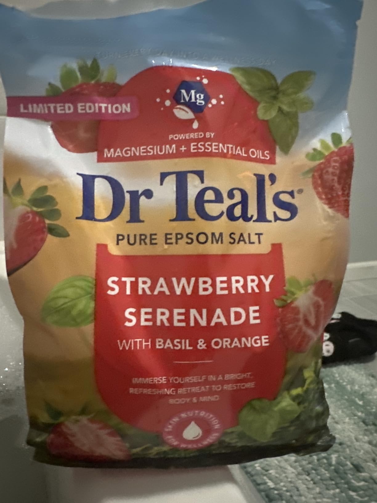 Dr Teal's Epsom Salt Magnesium Soak, Strawberry Serenade with Basil & Orange, 3 lbs customer photo 2