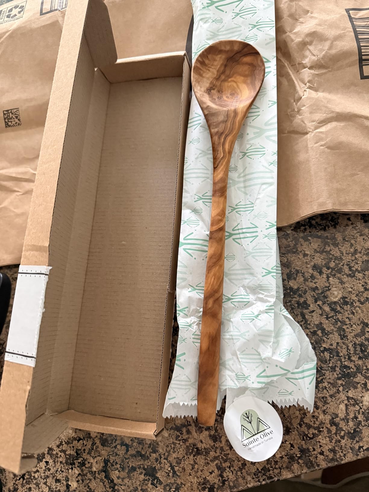 14.5 Inch Handmade Natural Olive Wood Cooking Spoon, Heat Resistant, Perfect for Nonstick Pans and Deep Pots customer photo 1
