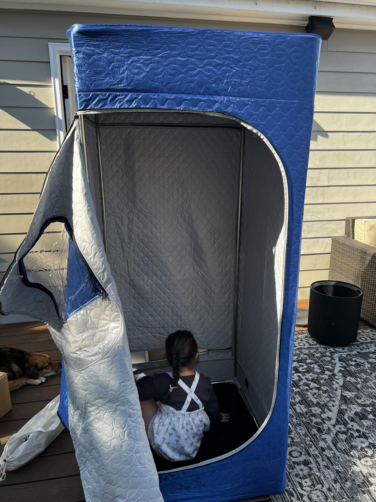 Portable Sauna for Home, XL Steam Sauna Tent with 1200W Fast Heat 3L Steamer & Large Folding Chair, Personal Home Spa Box for Relaxation, Detox & Self-Care, 9 Heat Levels, 99-Min Timer, Blue customer photo 1