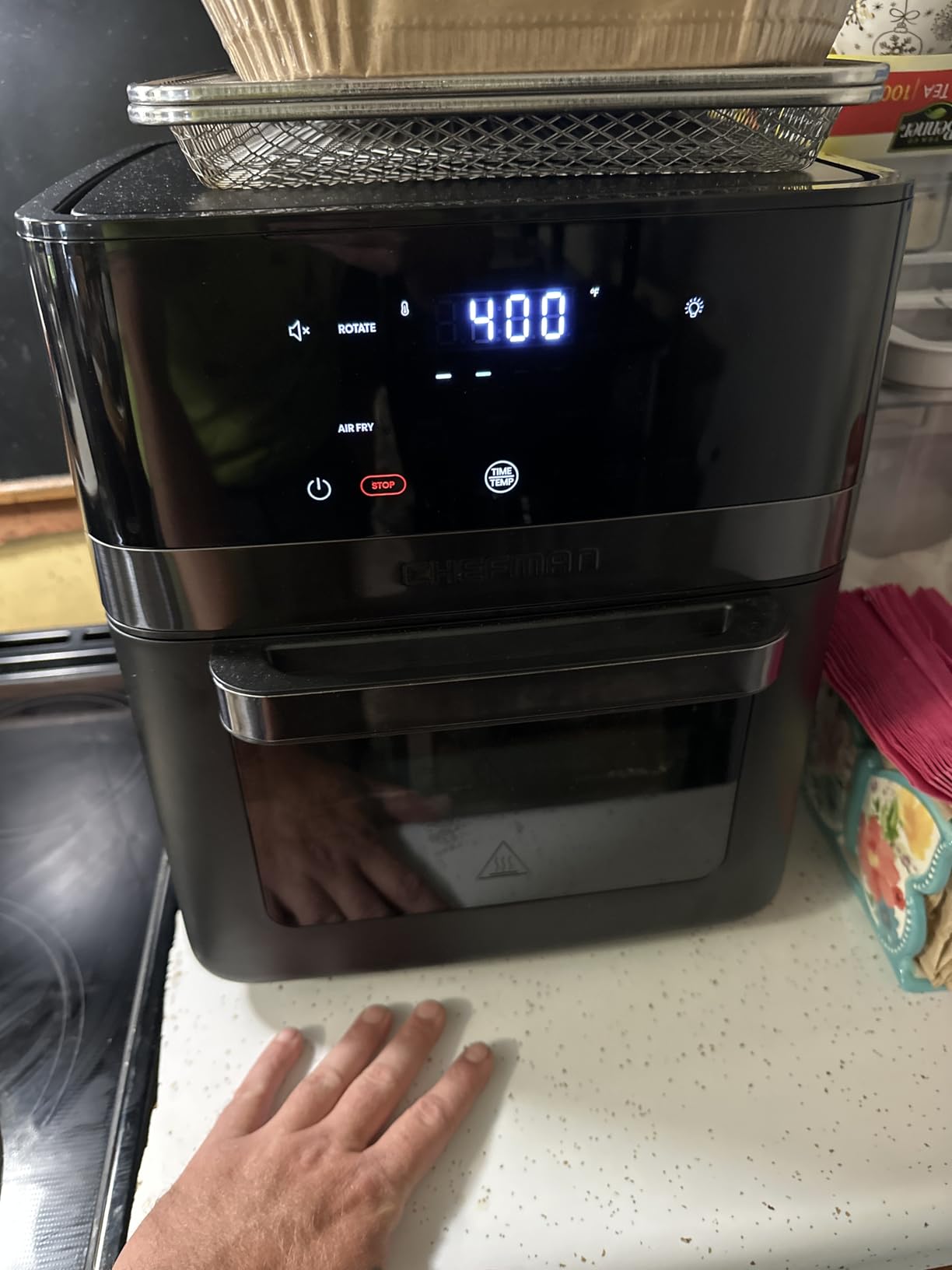 Chefman Air Fryer 6-in-1, XL 14-Quart Multifunctional Airfryer with Touchscreen Controls, Rotisserie, Food Dehydrator, Convection Oven, Bake, Broil, and Reheat Functions, Windowed Door – Black customer photo 1