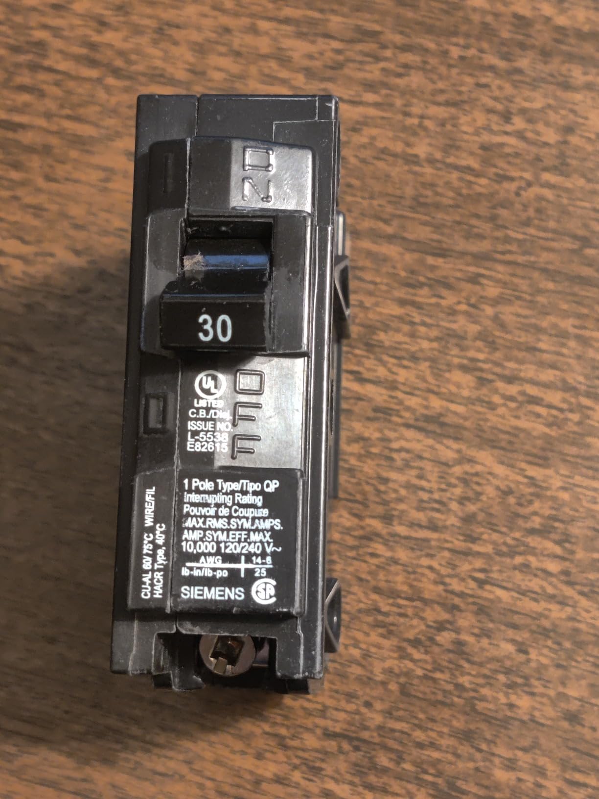 Siemens -HI Q130 30-Amp Single Pole Type QP Circuit Breaker, Black customer photo 1