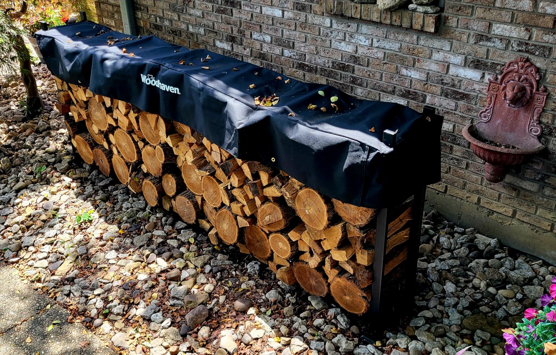 Woodhaven 8-Foot Firewood Rack - American Brand - 1/2 Cord Raised Lumber Storage Rack - Heavy-Duty Steel, Lifetime Structural Warranty (With Cover) customer photo 1