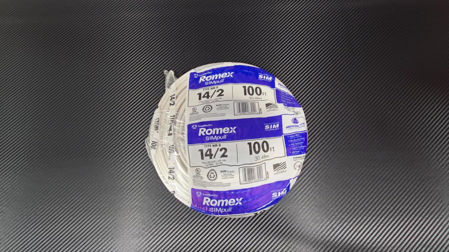 Southwire Romex Brand Simpull Solid Indoor 14/2 W/G NMB Cable 50ft coil - SW# 28827422 customer photo 1