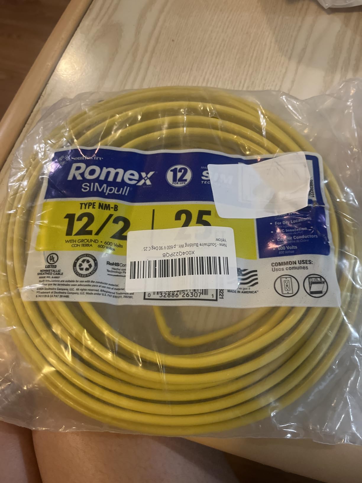 Southwire Romex Brand Simpull Solid Indoor 12/2 W/G NMB Cable 100ft Coil customer photo 1