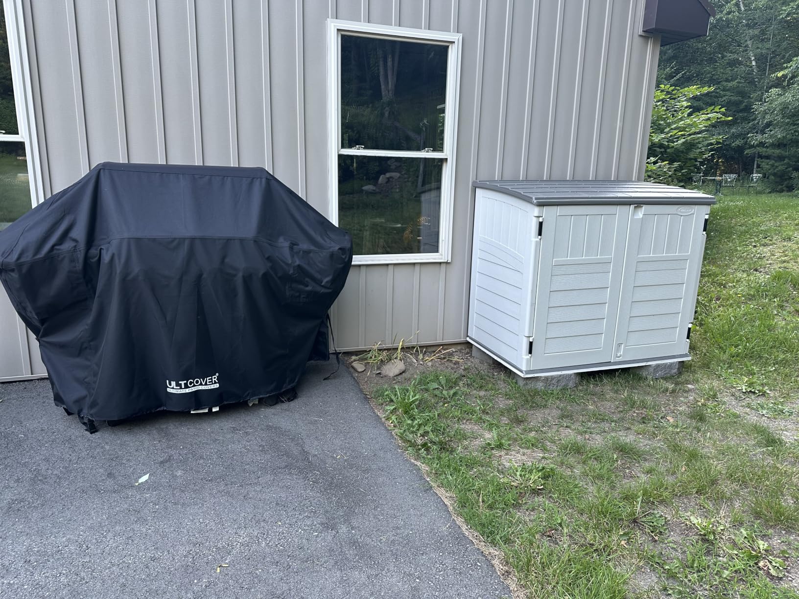 Suncast 34 Cu Ft Capacity Horizontal Outdoor Storage Shed for Garbage Cans, Garden Accessories, Backyard, and Patio Use, Vanilla customer photo 1