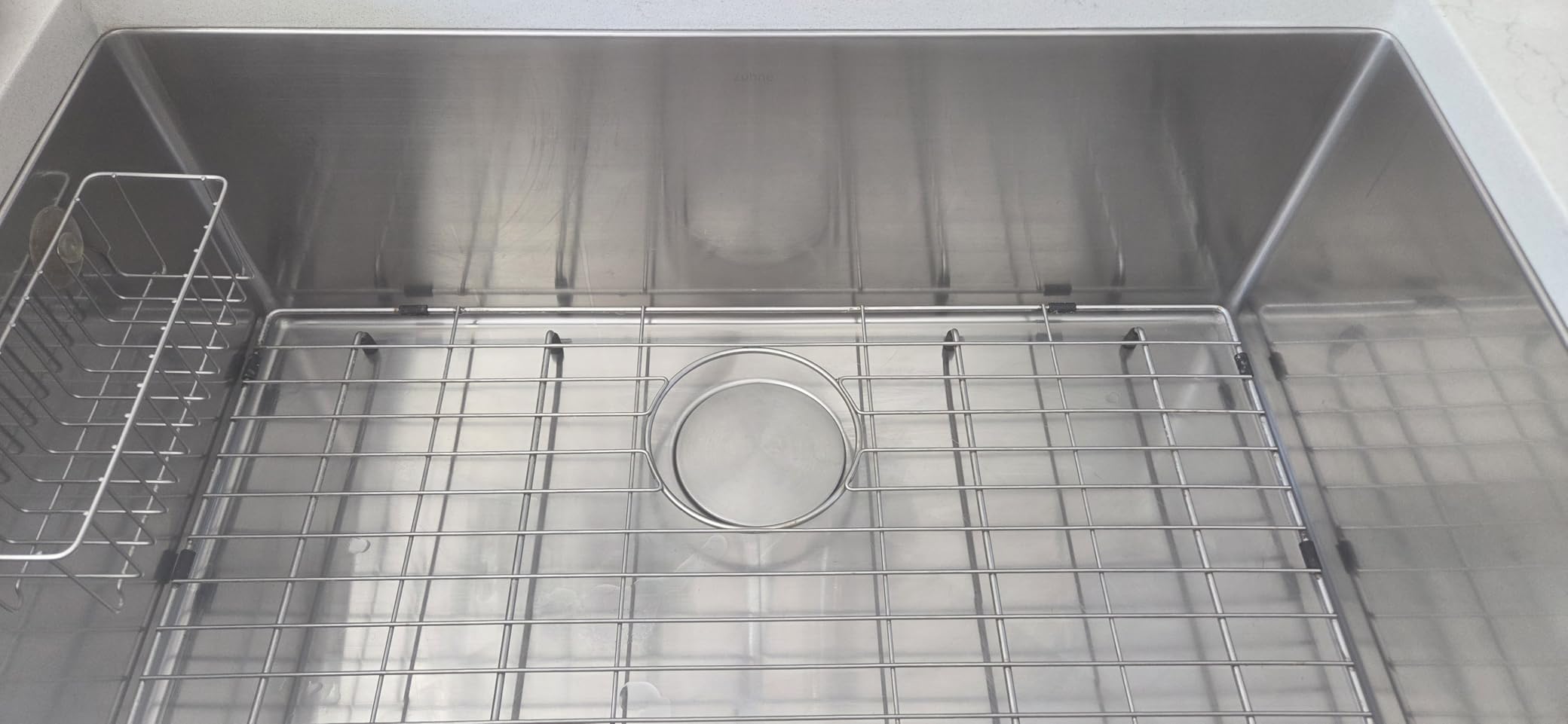 Zuhnë Modena 23-Inch Undermount Kitchen Sink - 23 x 18 x 10 in | 16 Gauge T304 Stainless Steel, Sound Guard, Sloped Bottom, R10 Corners, Brushed Finish, Bottom Grid, Drain Lid customer photo 2