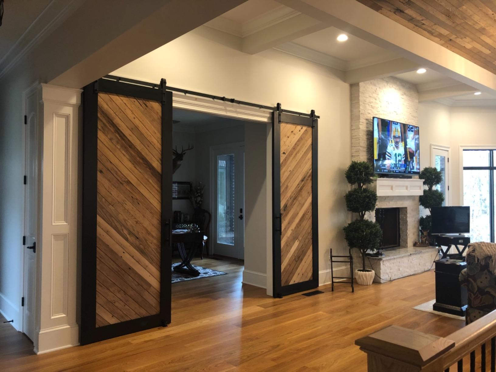 WINSOON 8FT Sliding Barn Door Hardware Kit, Double Doors, J Shape Hangers | Black Rail, Silent Glide, Easy to Install, Includes Tracks, J Shape Hangers, Floor Guide and Other Necessary Hardware, DIY customer photo 2