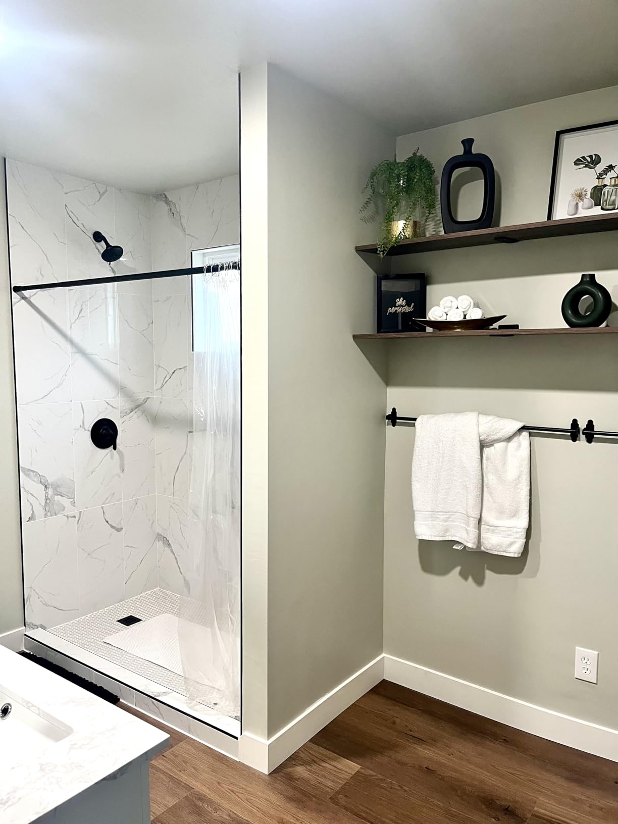 Weller Single Handle Shower Trim Kit with Multi-Function Shower Head, 5 Spray Modes, Brushed Nickel Finish, Valve Not Included, WaterSense Certified LG897WRK customer photo 1