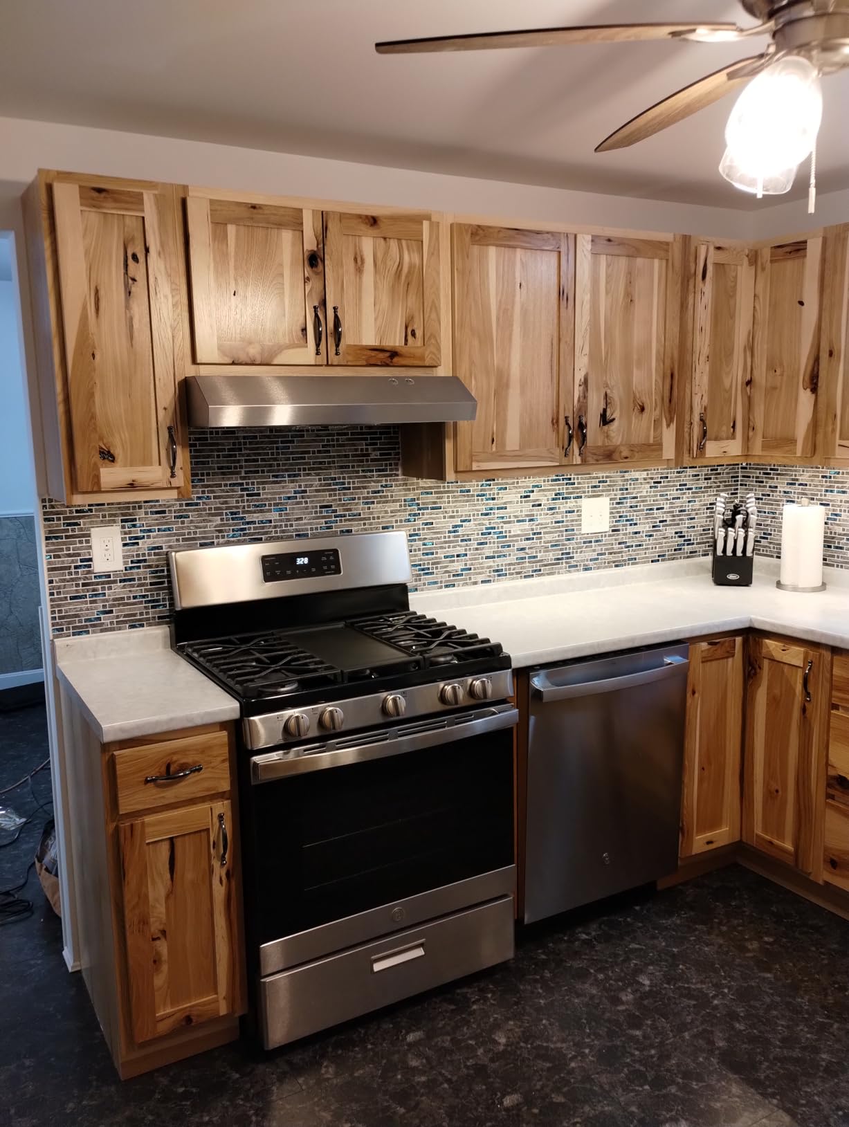 Gray Marble Tile for Kitchen Backsplash 12 in. x 12 in. x 8 mm Teal Blue Glass Mosaic Bathroom Shower Wall Linear Tiles (Pack of 5 Sheets) customer photo 2