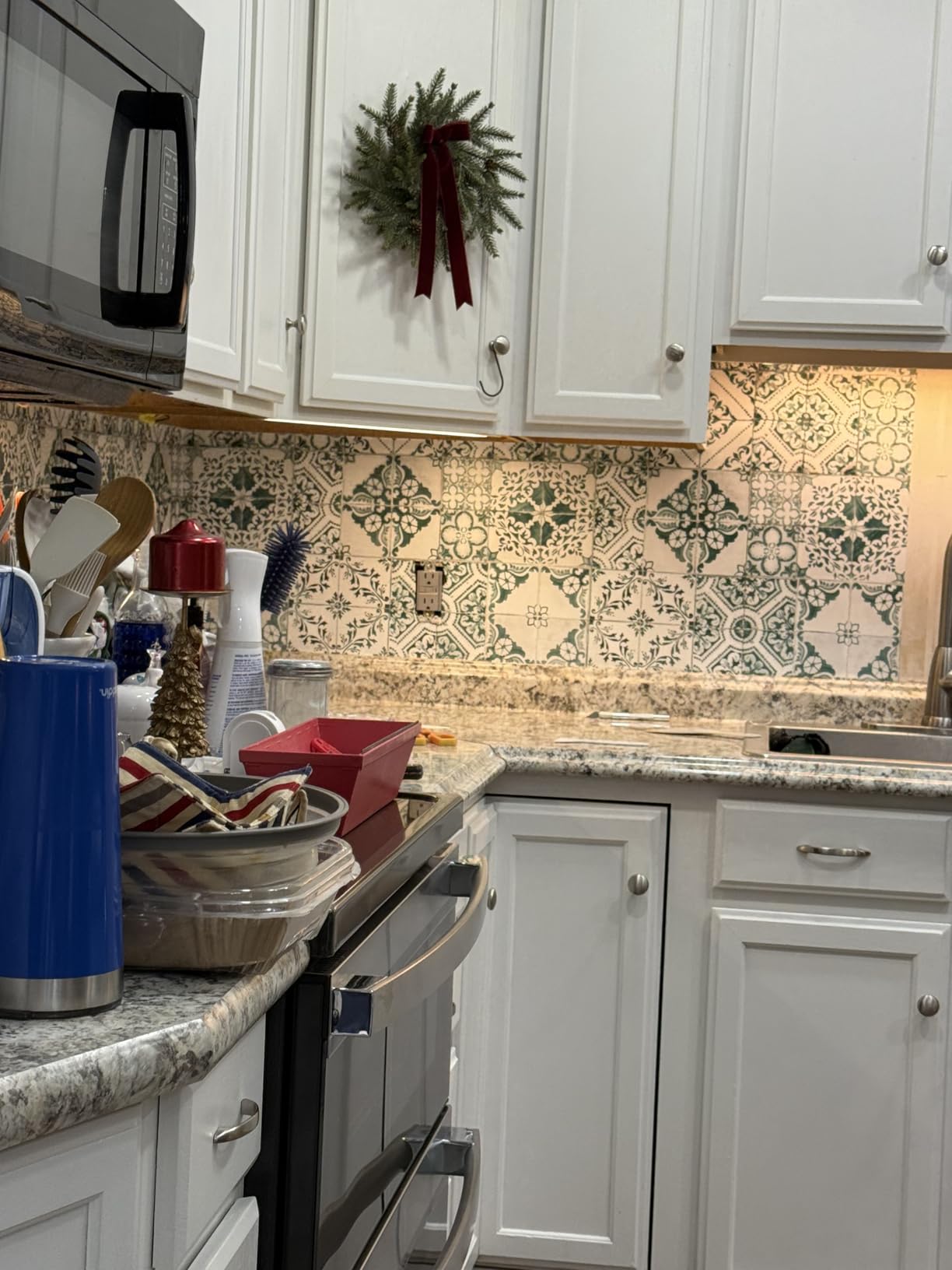 RMK11083WP Blue Mediterranian Tile Peel and Stick Wallpaper 20.5