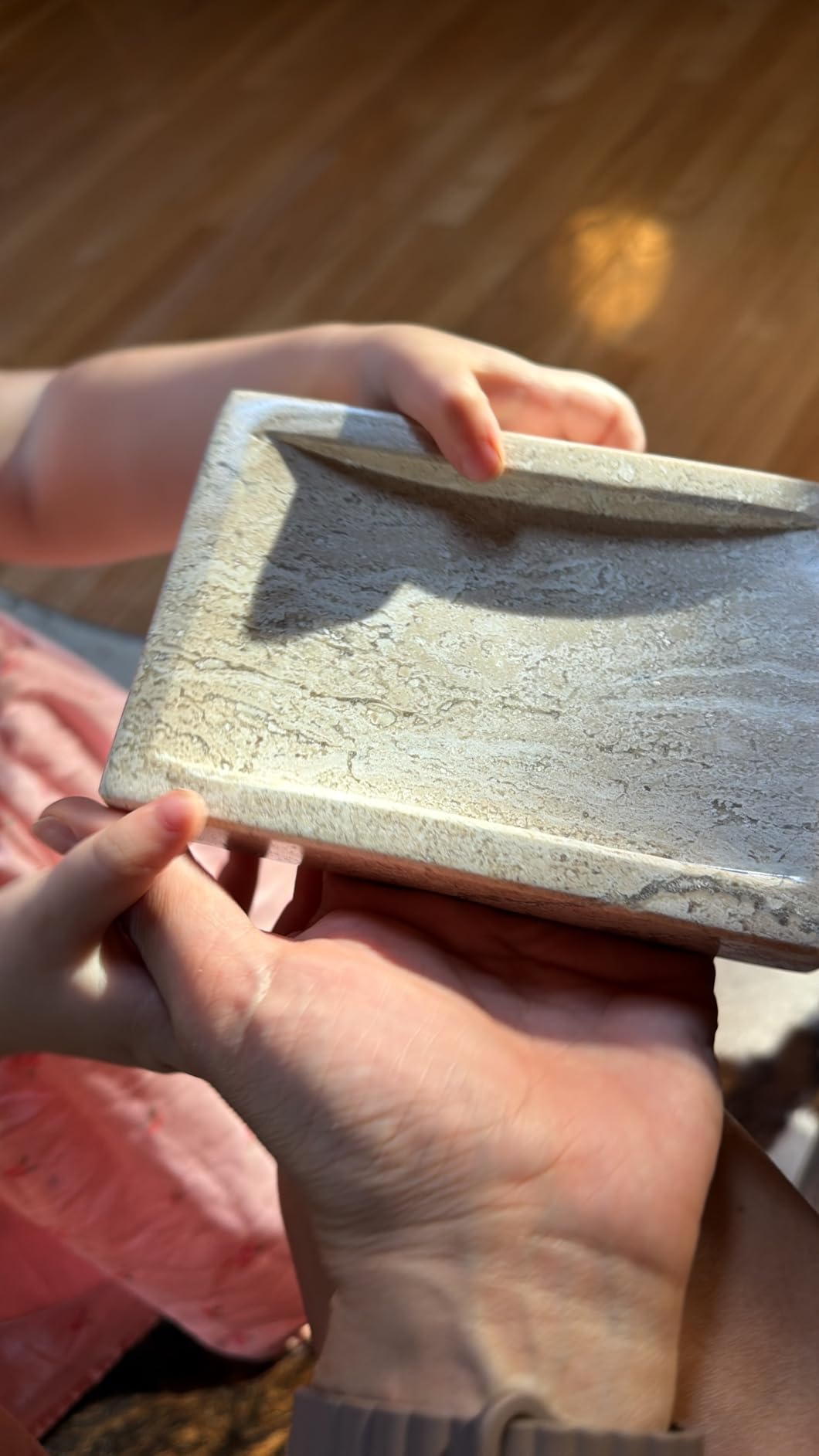 Rectangular Travertine Vessel Sink, Natural Stone Wash Basin, Hand-Carved Bathroom Sink, Chiseled Exterior, Polished Interior, Above Counter Vanity (Soap Tray Included) customer photo 2