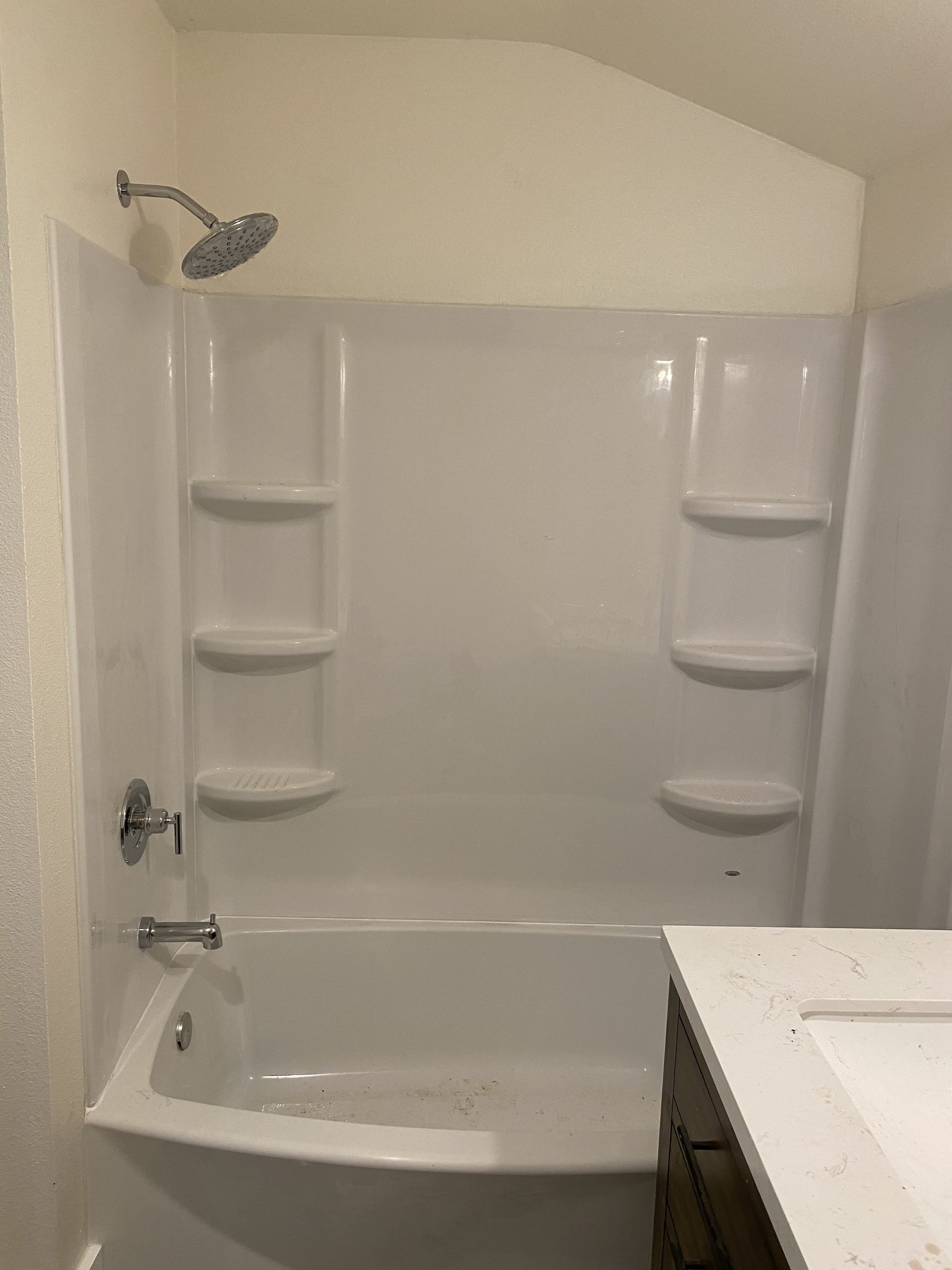 Moen Gibson Posi-Temp Pressure Balancing Modern Tub and Shower Trim with 8-Inch Rainshower, Valve Required, Brushed Nickel, T3003EPBN customer photo 1