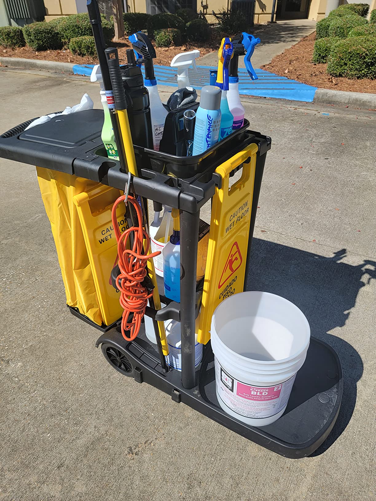 Commercial Janitorial Cleaning Cart on Wheels - Black Housekeeping Caddy with Cover, Shelves and Vinyl Bag customer photo 1