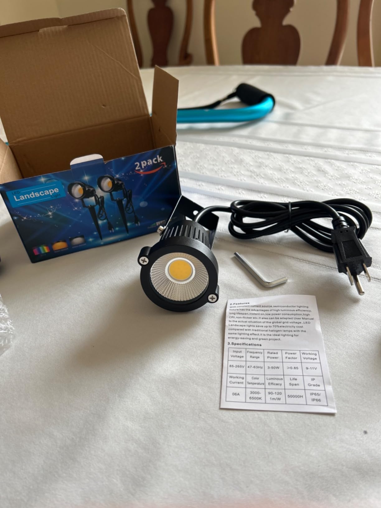 Landscape Outdoor, IP65 Waterproof Garden Spotlights, 5W AC 120V Yard Flood Light, Metal Ground Stake Lawn, 3200K LED Spotlight with 1.5M UL-Listed Cord and 3-Plug (2 Packs) customer photo 2