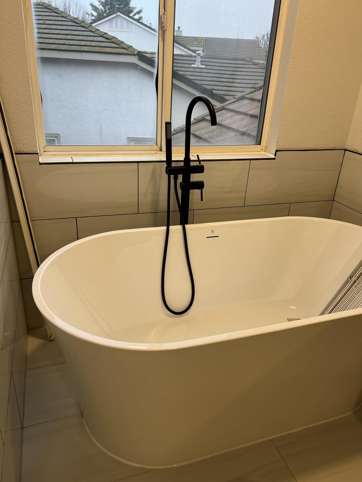 Aolemi Freestanding Bathtub Faucet Tub Filler Stand Alone Matte Black | Handheld Spray, Swivel High-Arc Spout, High Flow Tub Filler, SUS304, Bathroom Free Standing Shower Faucets for Soaking Bathtub customer photo 1