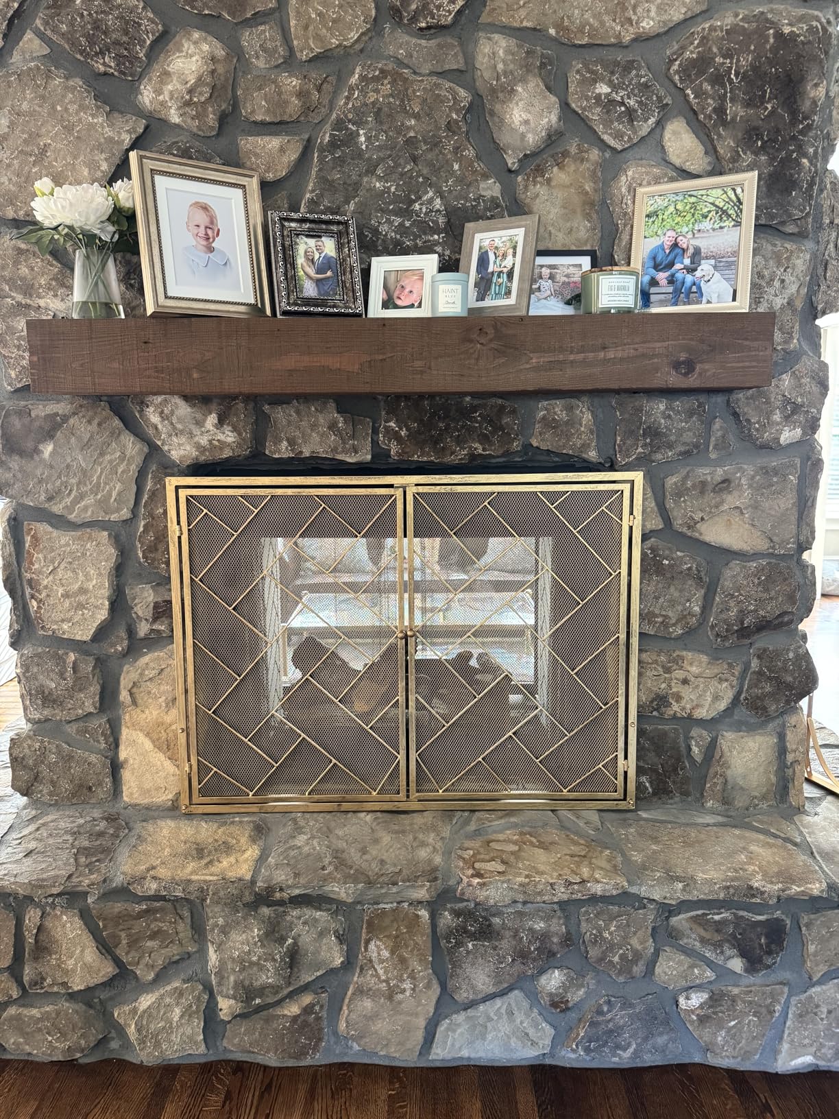 Best Choice Products 44x33in 2-Panel Handcrafted Wrought Iron Decorative Mesh Geometric Fireplace Screen, Fire Spark Guard w/Magnetic Doors - Black customer photo 1