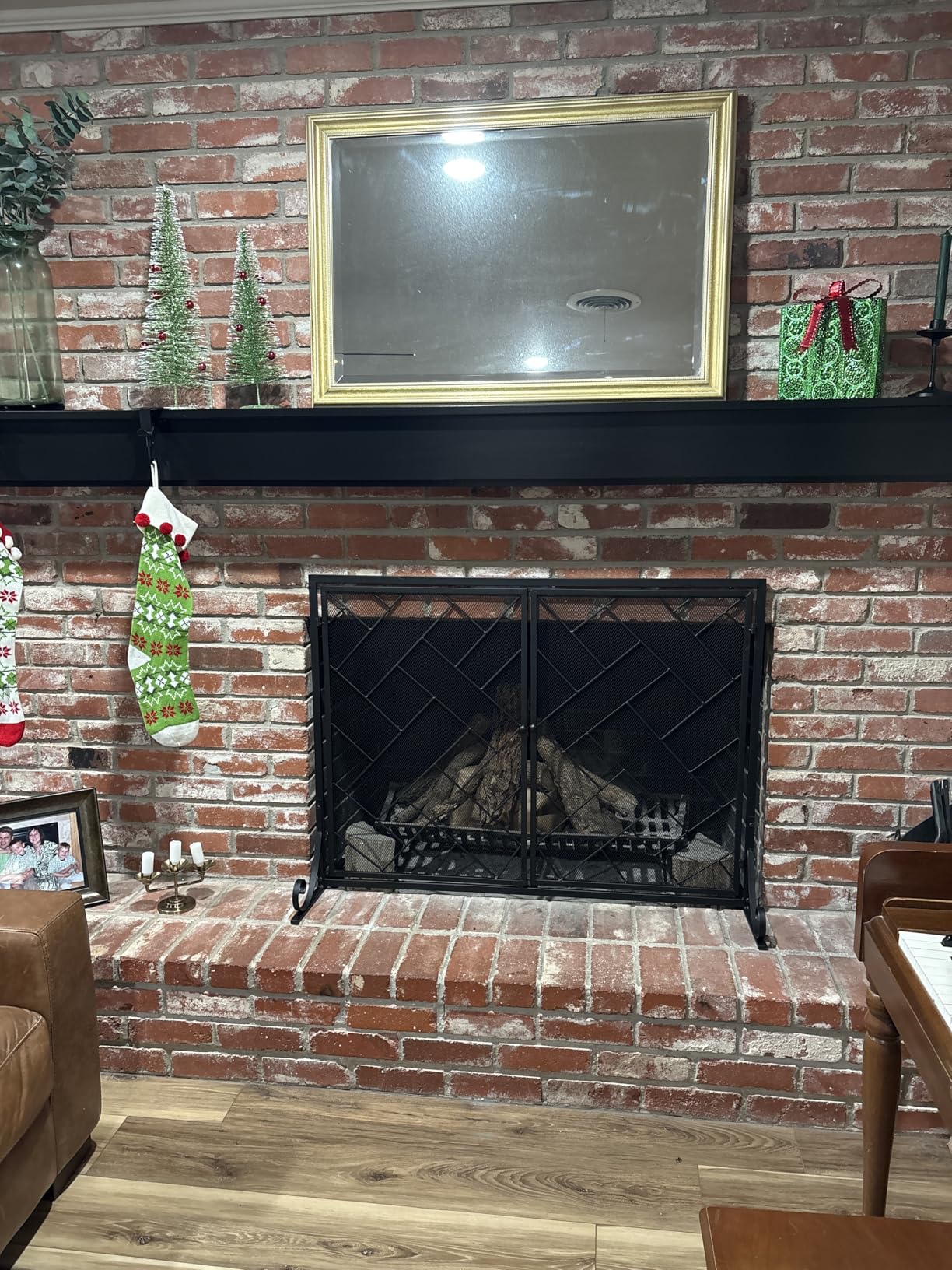 Best Choice Products 44x33in 2-Panel Handcrafted Wrought Iron Decorative Mesh Geometric Fireplace Screen, Fire Spark Guard w/Magnetic Doors - Black customer photo 2