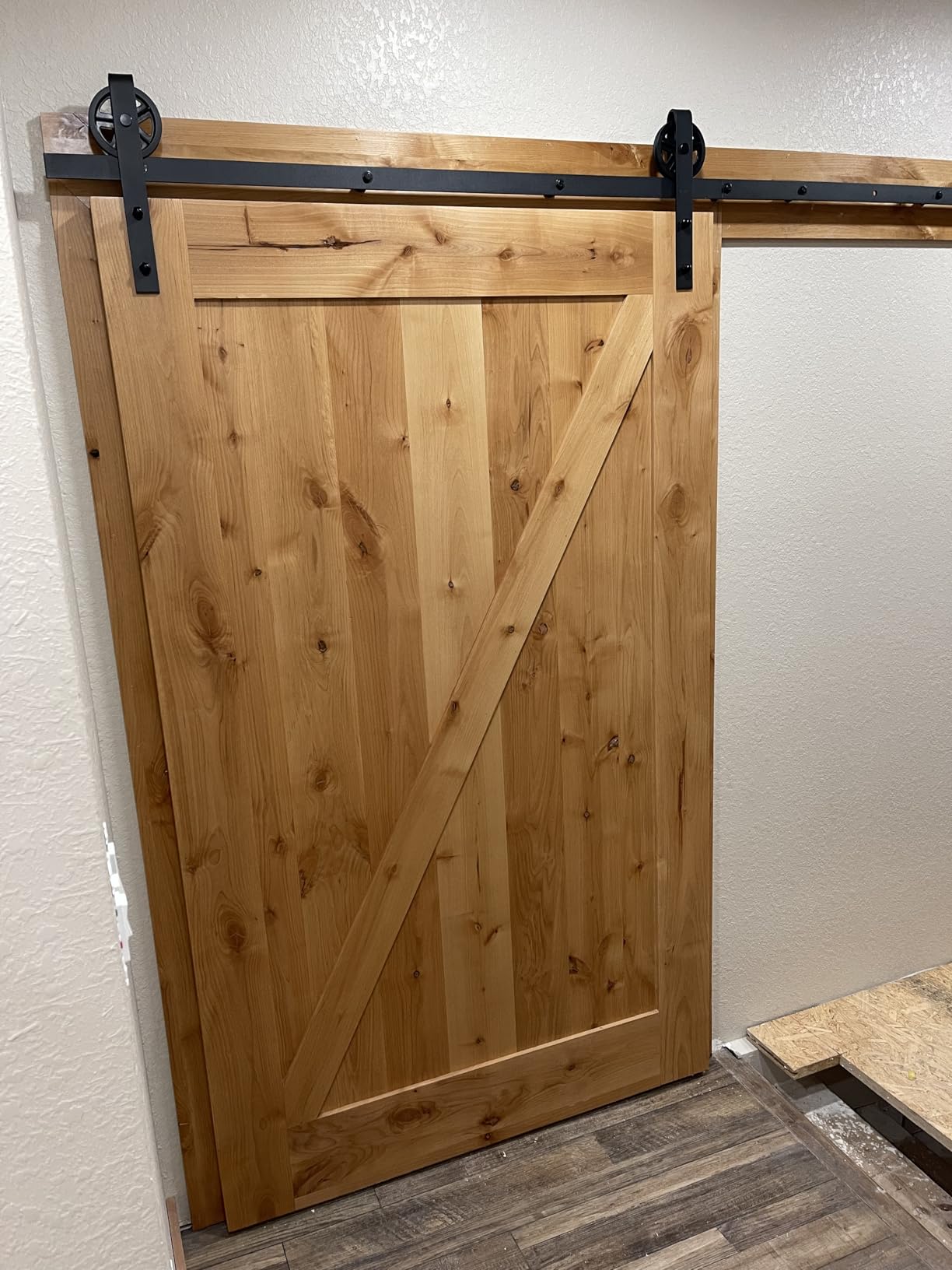 SMARTSTANDARD 8FT Heavy Duty Sliding Barn Door Hardware Kit | Black, (Whole Set Includes 1x Pull Handle Set & 1x Floor Guide) Fit 48