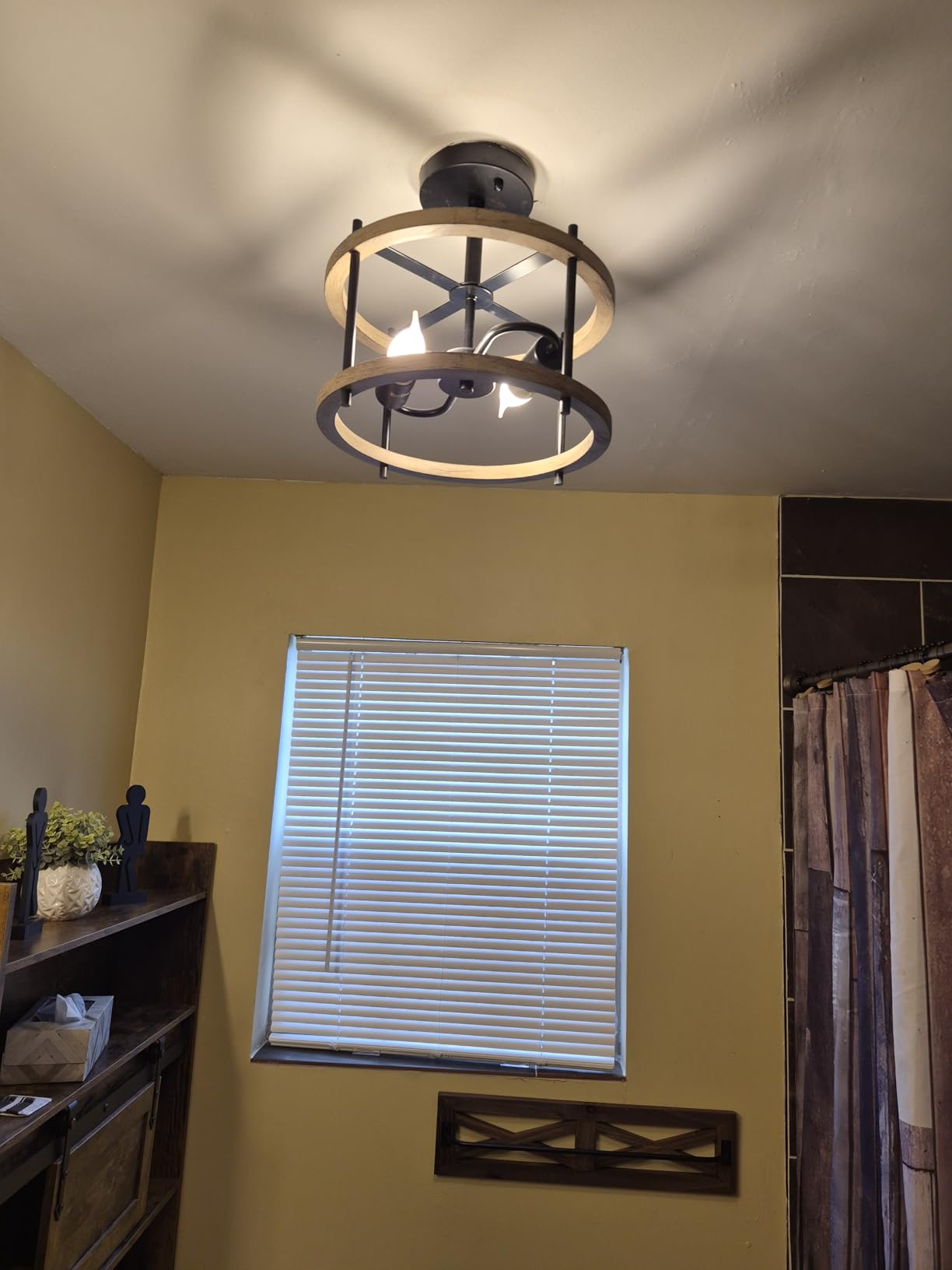 2-Light Retro Semi Flush Mount Ceiling Light Fixture, Rustic Vintage Wood Ceiling Light Black Metal, Industrial Farmhouse Ceiling Lamp for Hallway Entryway Bedroom Balcony Farmhouse Dining Room customer photo 2
