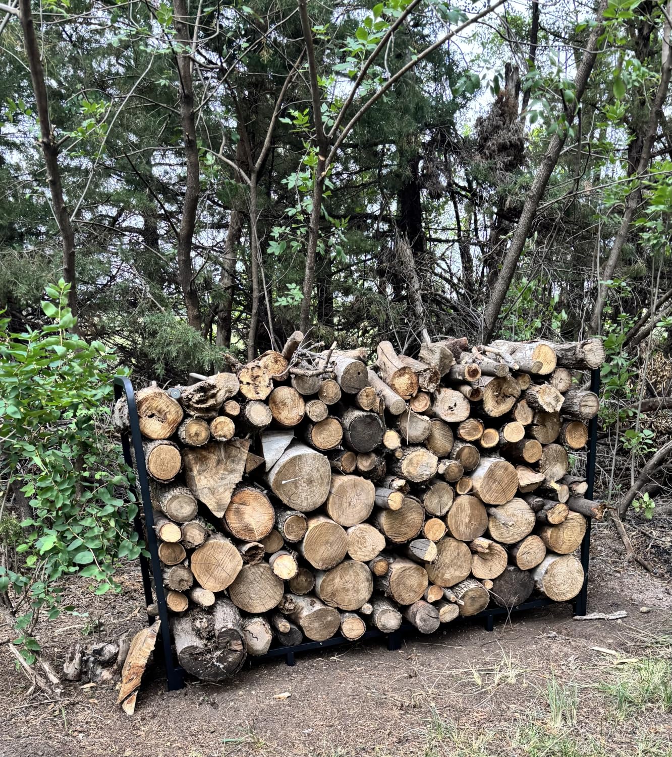 Firewood Rack Outdoor 8ft Heavy Duty Logs Holder for Indoor Fireplace Metal Wood Pile Storage Stacker Organizer, Matte Black customer photo 1