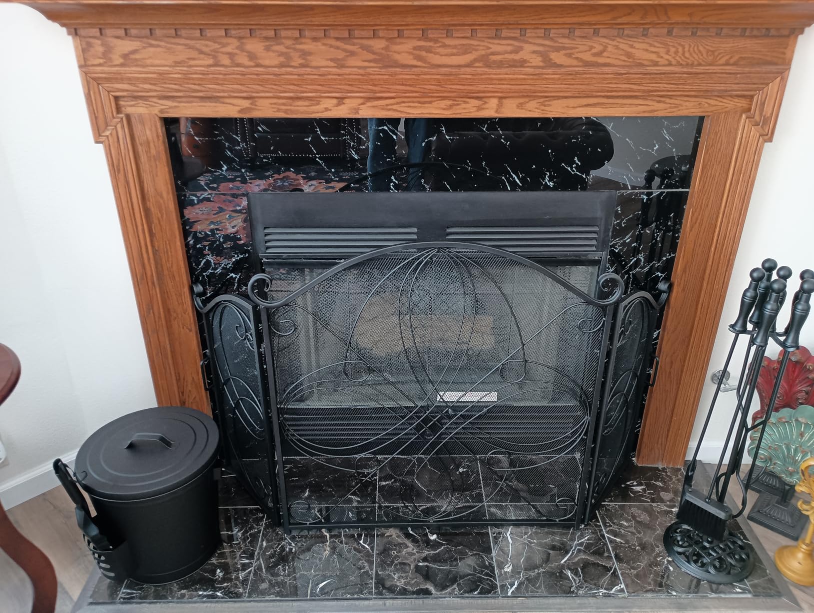Best Choice Products 3-Panel 55x33in Solid Wrought Iron See-Through Metal Fireplace Screen, Spark Guard Safety Protector w/Decorative Scroll - Pewter customer photo 2