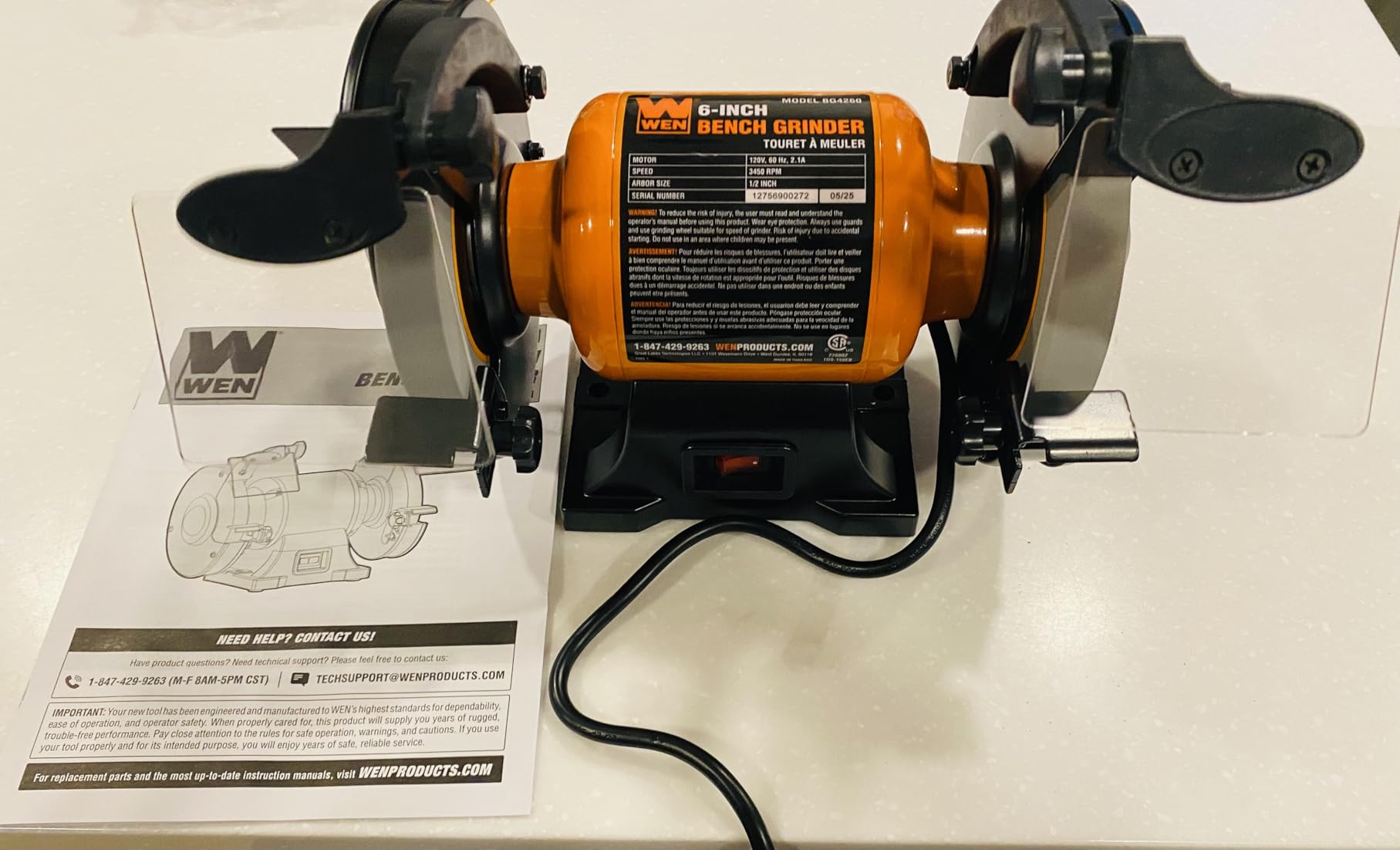 WEN BG4260 2.1-Amp 6-Inch Single Speed Bench Grinder, Orange/Black customer photo 2
