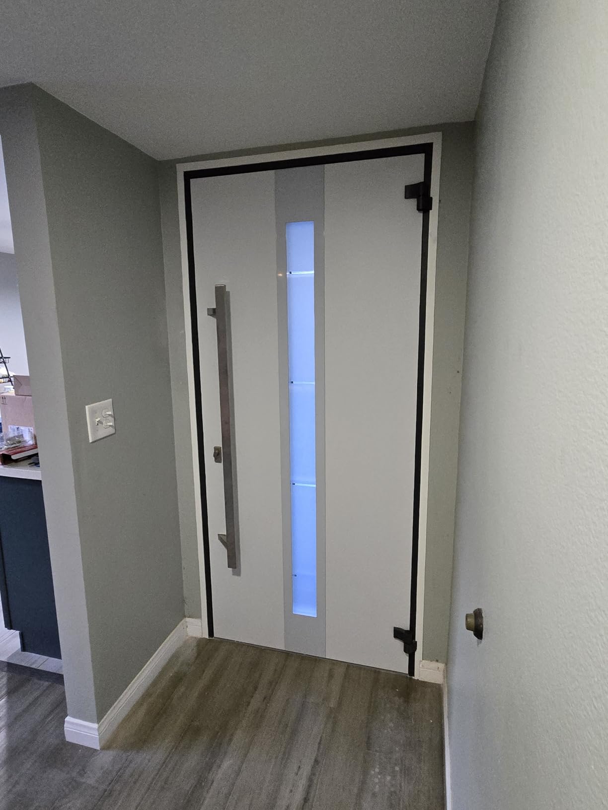 Modern Steel Front Exterior Door 36 x 80 inch | Prehung Insulated Security Entry Door with Frosted Glass Insert, Painted Gray Graphite, Right-Hand Inswing customer photo 2