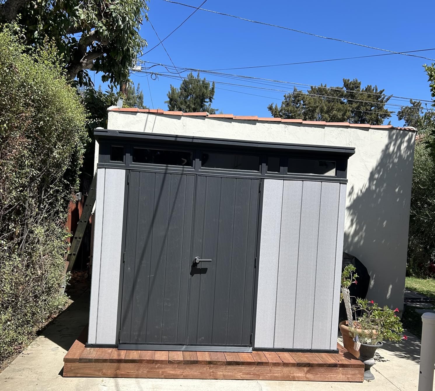 Keter Artisan 7 x 7 Foot Large Modern Design Outdoor Shed with Floor for Outdoor Furniture, Lawn Equipment, Bikes, and Gardening Tools, Gray customer photo 2