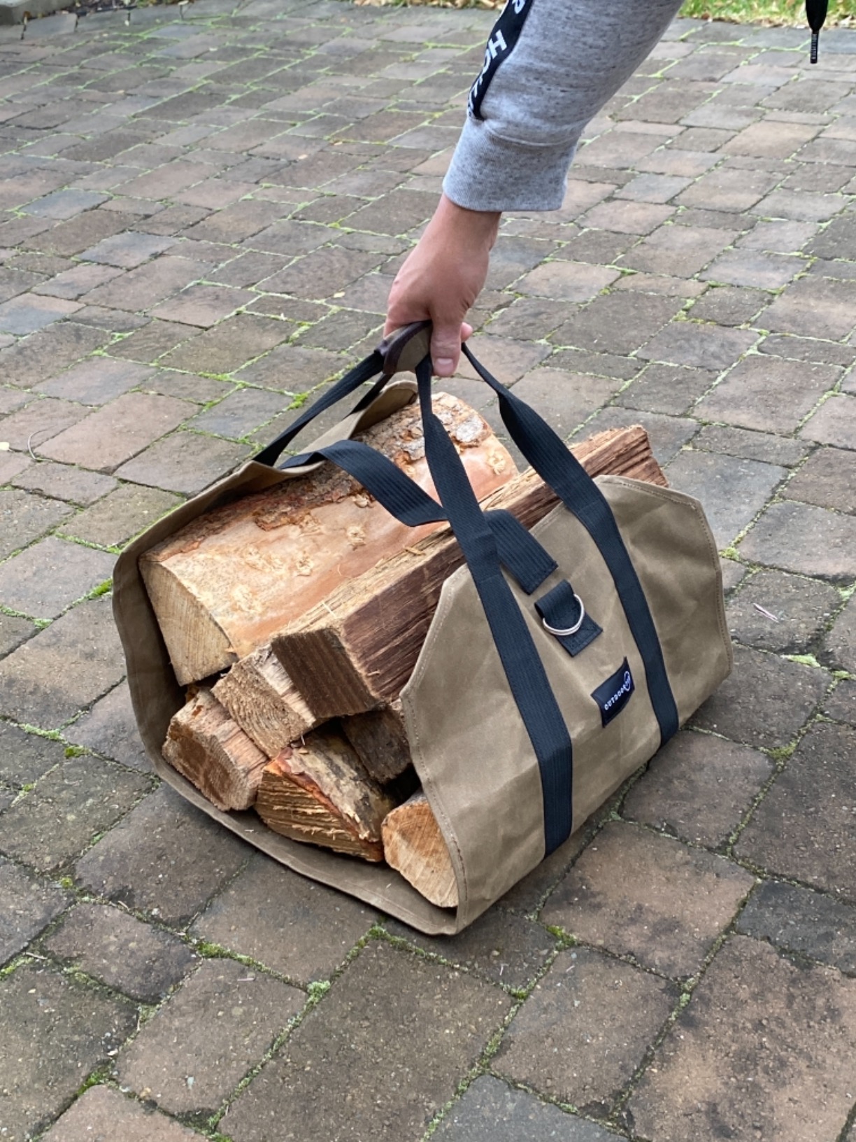 Firewood Bag Carrier - Extra Large Wood Bag for Firewood, Water Resistant Carrying Bag with Padded Handles & A Handy Side Pocket, 24 L x 19 H x 12, Waxed Canvas Log Tote for Home or Camping customer photo 1