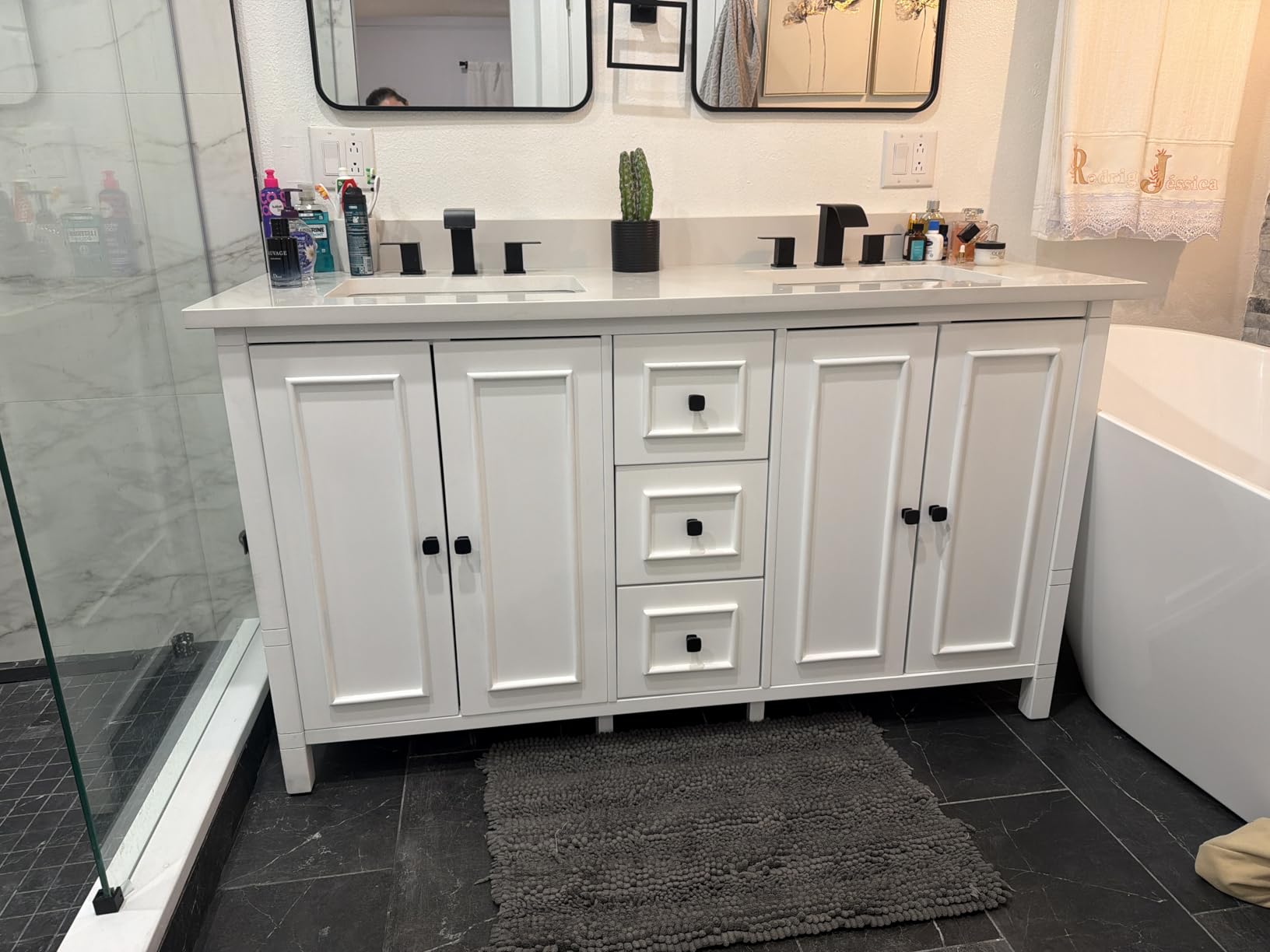 Alaterre Furniture Williamsburg Bathroom Vanity Cabinet, White, 60 Inch | Modern Freestanding Cabinet Without Sink, Large Wood Vanity for Double Sink with 3 Small Drawers and Soft-Close Doors customer photo 1
