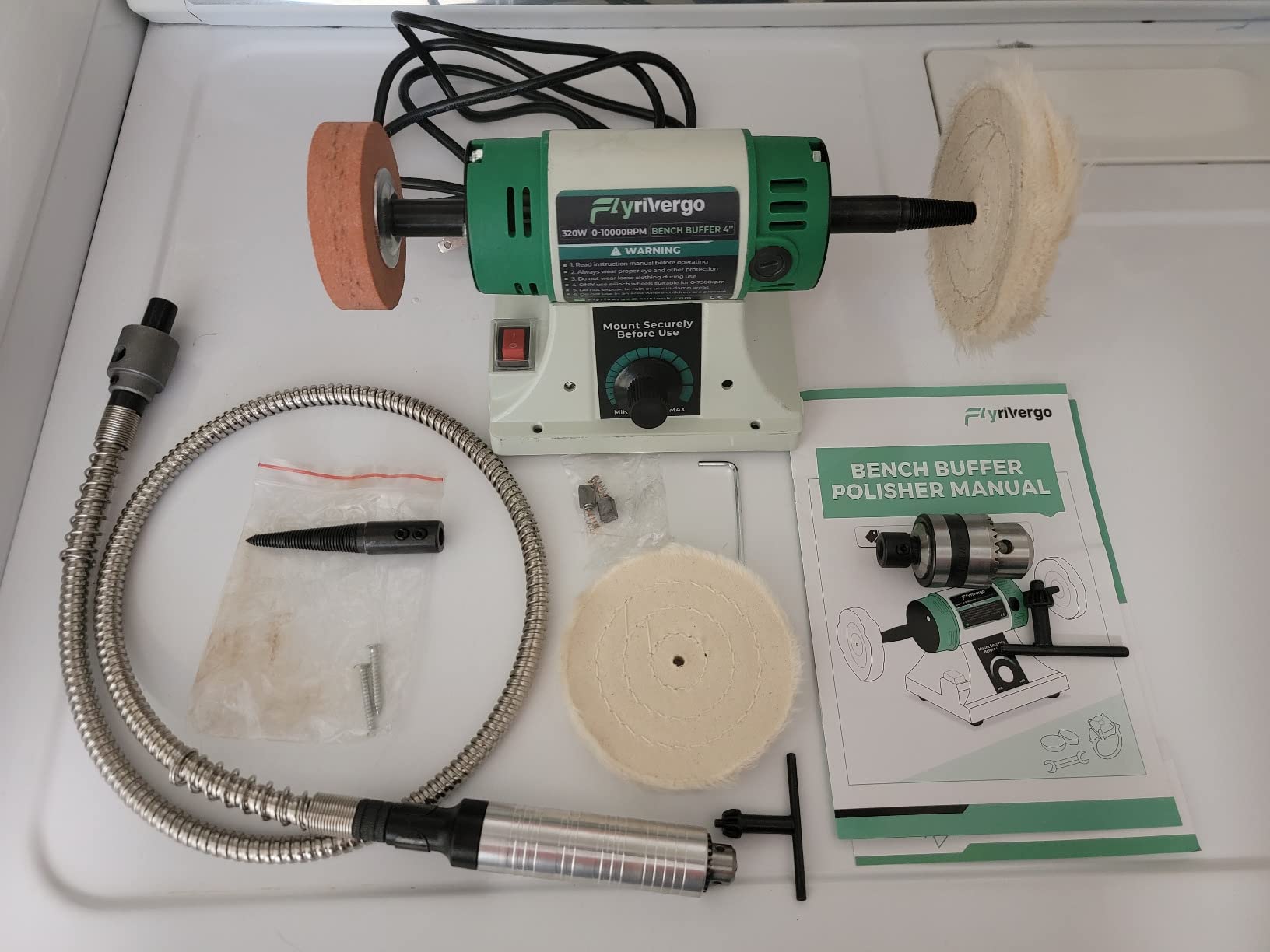 Bench Buffer Polisher with Accessories Adjustable Variable Speed | Multi-Function Bench Lathe Grinder Polishing Machine Tool Kit for Jewelry, Wood, Silver, Amber, Metal, Jade DIY 110V customer photo 1