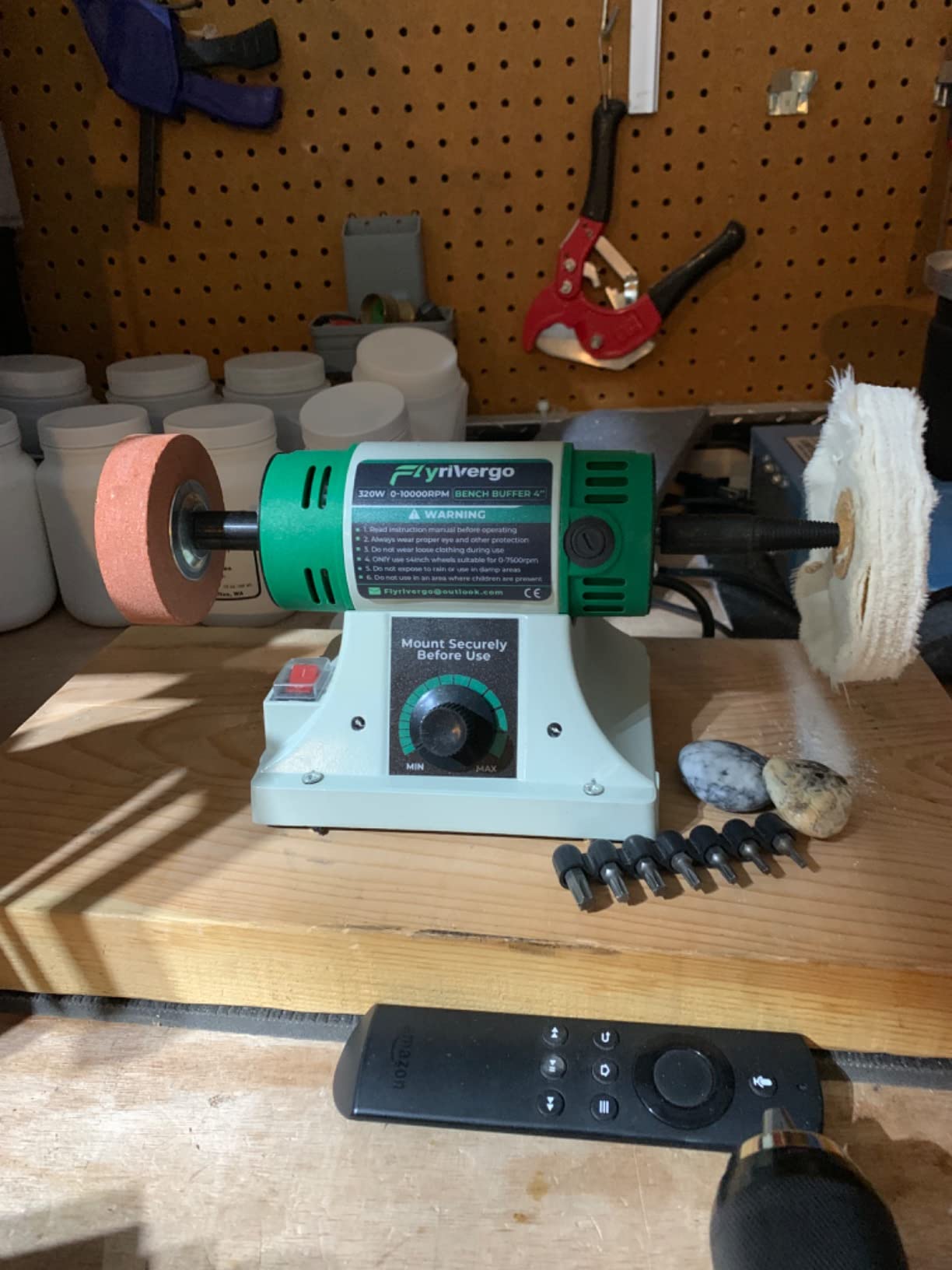 Bench Buffer Polisher with Accessories Adjustable Variable Speed | Multi-Function Bench Lathe Grinder Polishing Machine Tool Kit for Jewelry, Wood, Silver, Amber, Metal, Jade DIY 110V customer photo 2