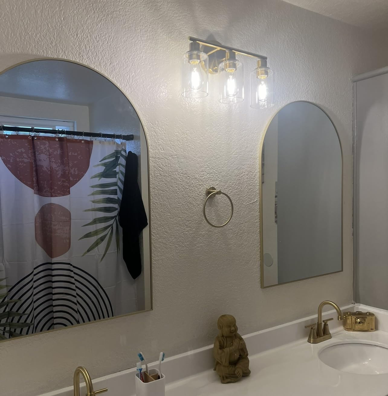 3-Light Gold Bathroom Light Fixtures, Modern Bathroom Vanity Light with Clear Glass Shade, Brushed Gold Bath Wall Mount Lights, Wall Lamp for Mirror Kitchen Bedroom Hallway Living Room Hallway customer photo 2