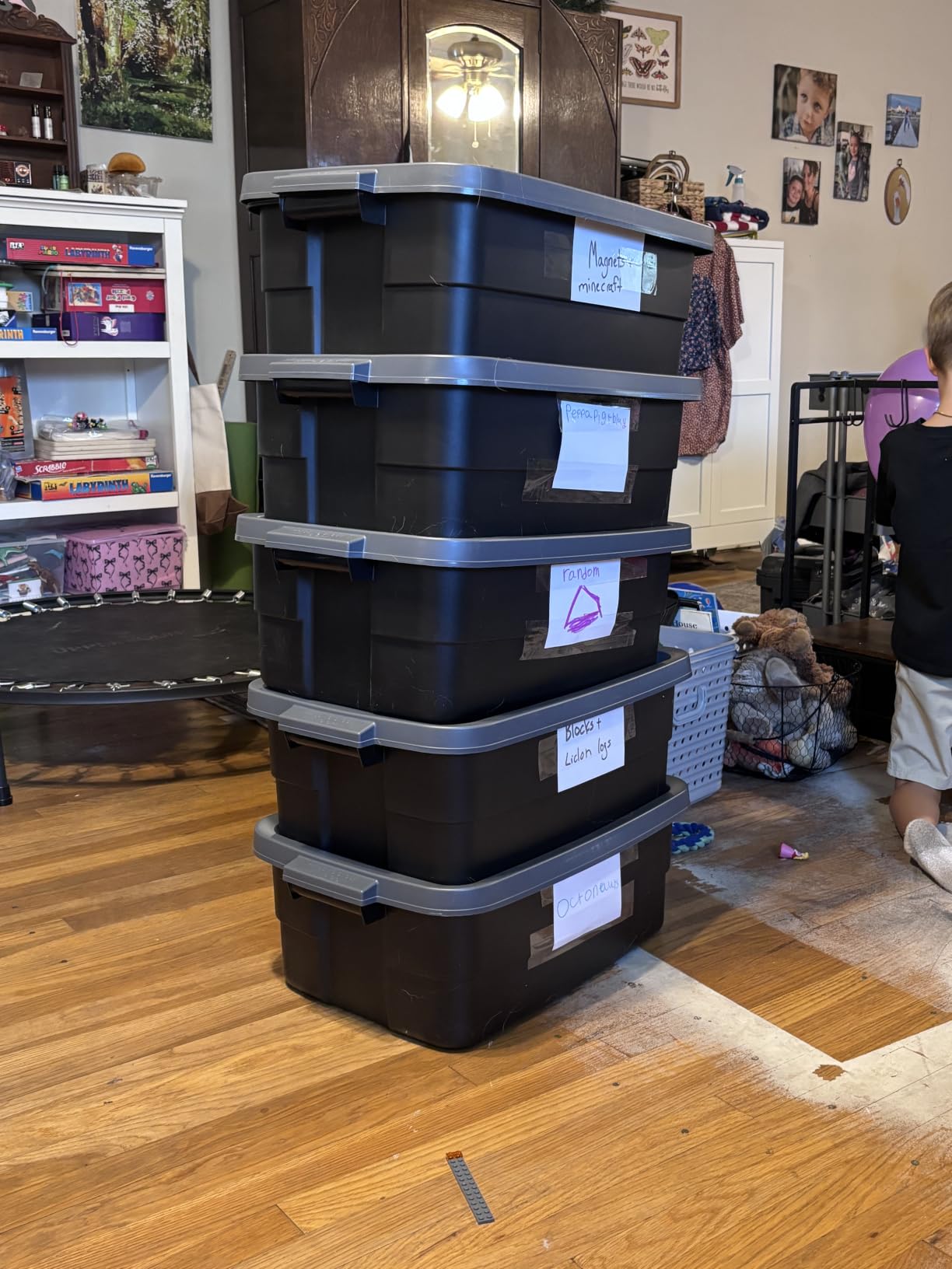 Rubbermaid 6-Pack Totes for Storage with Lids, Heavy Duty Plastic Storage Bins with Lids, Black Gray, 10 GAL - Stackable for Garage, Attic, Camping (10 GAL - 6 Pack Solid Black and Grey) customer photo 1