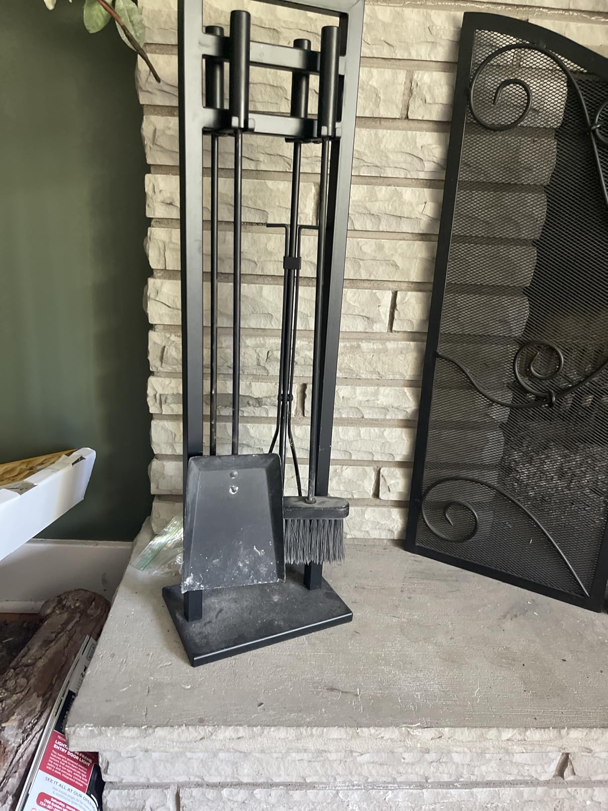 Fireplace Tools Set 5 Pieces, 30 Inch Modern Wrought Iron Outdoor Fireplace Accessories Set Long Holder Indoor with Poker, Tongs, Shovel, Brush, Base Black customer photo 1