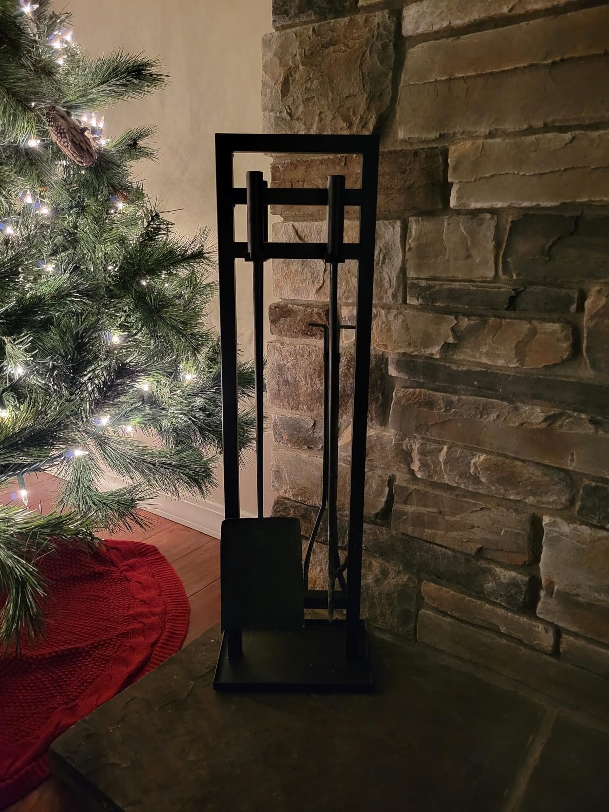 Fireplace Tools Set 5 Pieces, 30 Inch Modern Wrought Iron Outdoor Fireplace Accessories Set Long Holder Indoor with Poker, Tongs, Shovel, Brush, Base Black customer photo 2
