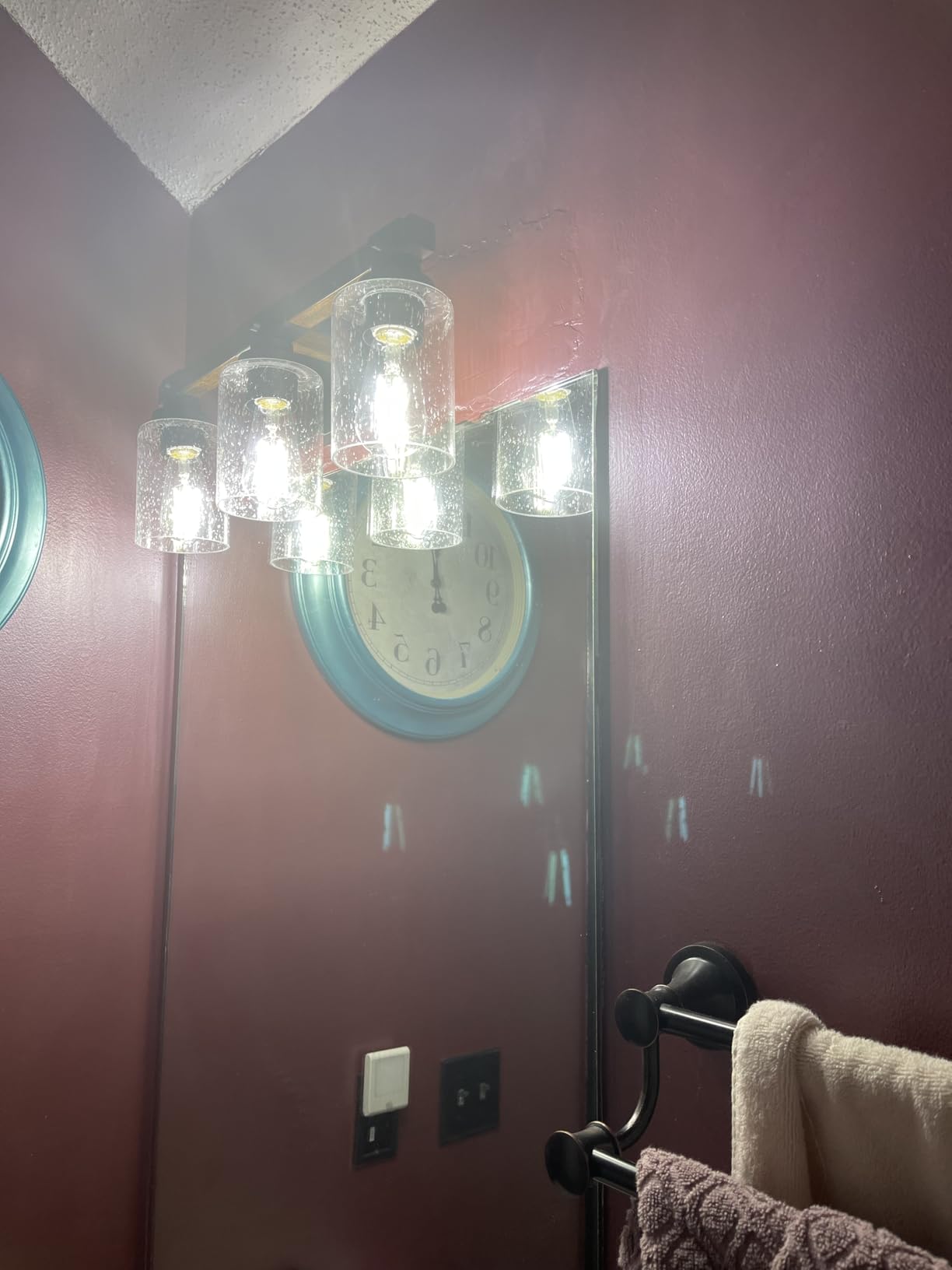 Amico 3-Light Farmhouse Vanity Light Fixture, Rustic Wood Bathroom Light Fixtures, Industrial Vintage Black Wall Sconces Lights with Bubble Glass Shade for Mirror, Bedroom, Living Room, Hallway customer photo 2