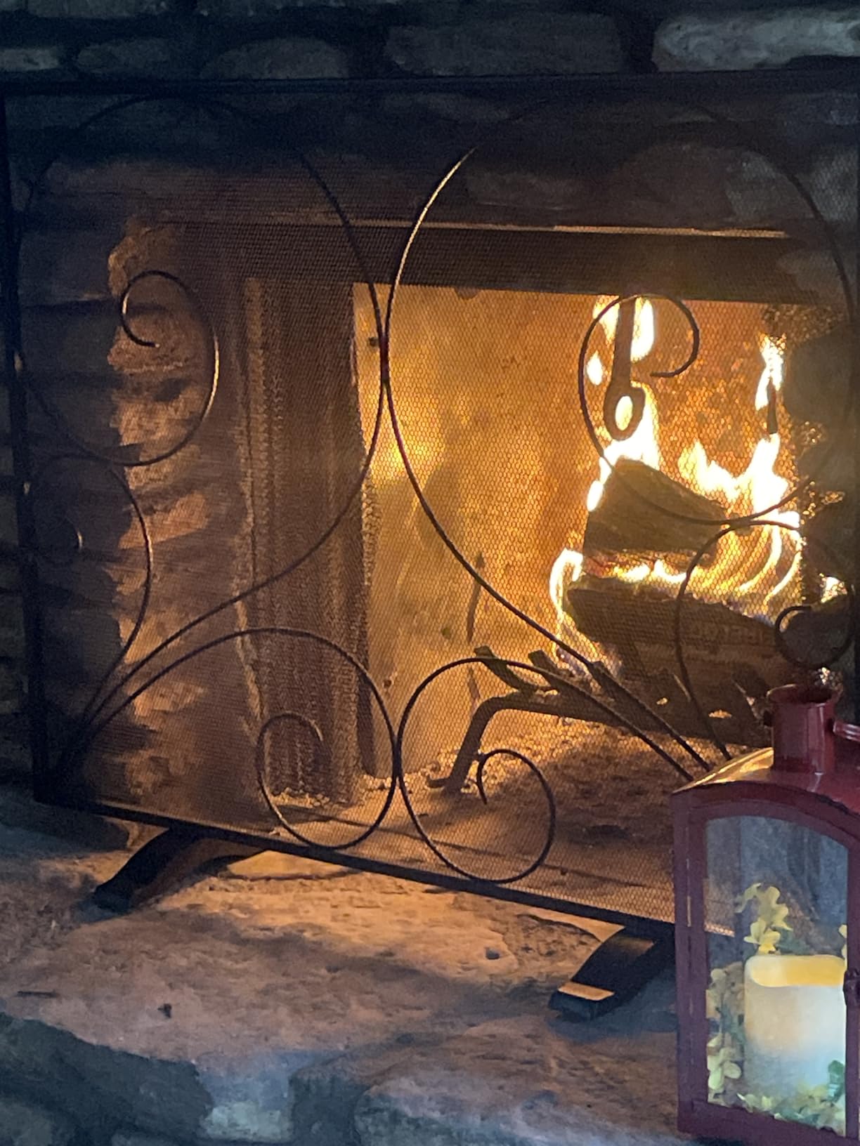 Fire Beauty Single Panel Fireplace Screen Handcrafted Solid Wrought Iron Mesh, Heat-Resistant Fire Spark Guard for Fireplace-Black customer photo 2