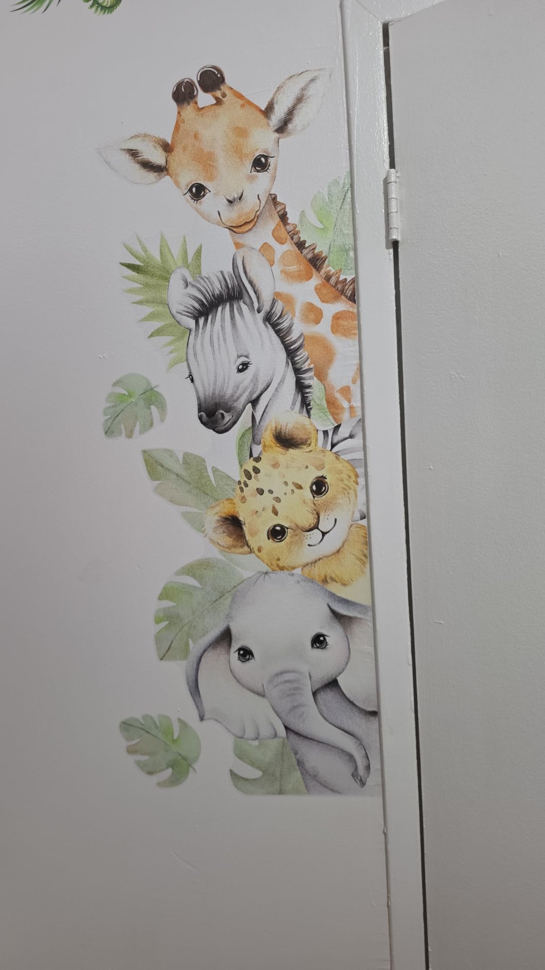 44.88×11.75 Inch Jungle Safari Animal Wall Decals Watercolor Forest Elephant Lion Monkey Stickers Kids Wall Decor for Nursery Playroom Bedroom Classroom Kindergarten customer photo 1