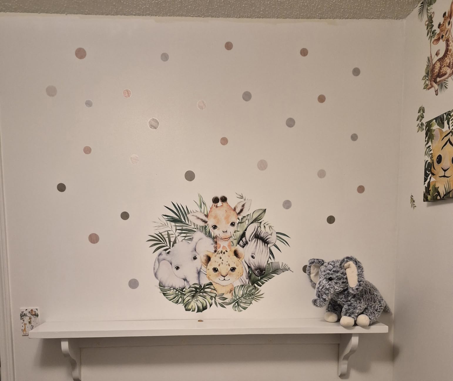 44.88×11.75 Inch Jungle Safari Animal Wall Decals Watercolor Forest Elephant Lion Monkey Stickers Kids Wall Decor for Nursery Playroom Bedroom Classroom Kindergarten customer photo 2