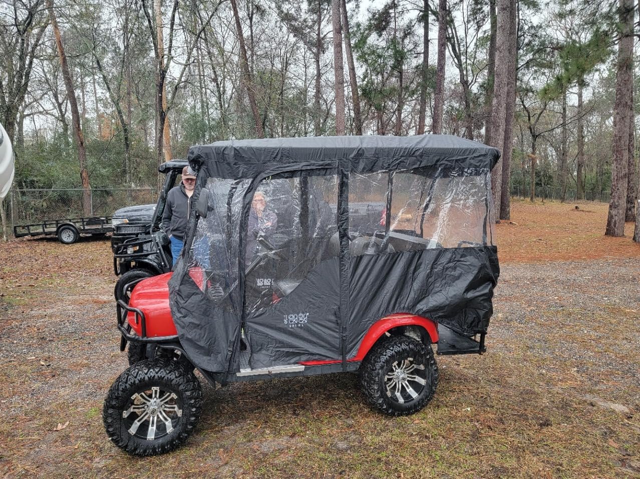 10L0L Golf Cart Driving Enclosure for 4 Passenger Club Car Precedent 94.5-Inch Extended Roof, Deluxe 600D Waterproof Windproof Heavy Duty Rain Cover with 4 Doors and Clear PVC Side Mirror Openings customer photo 1