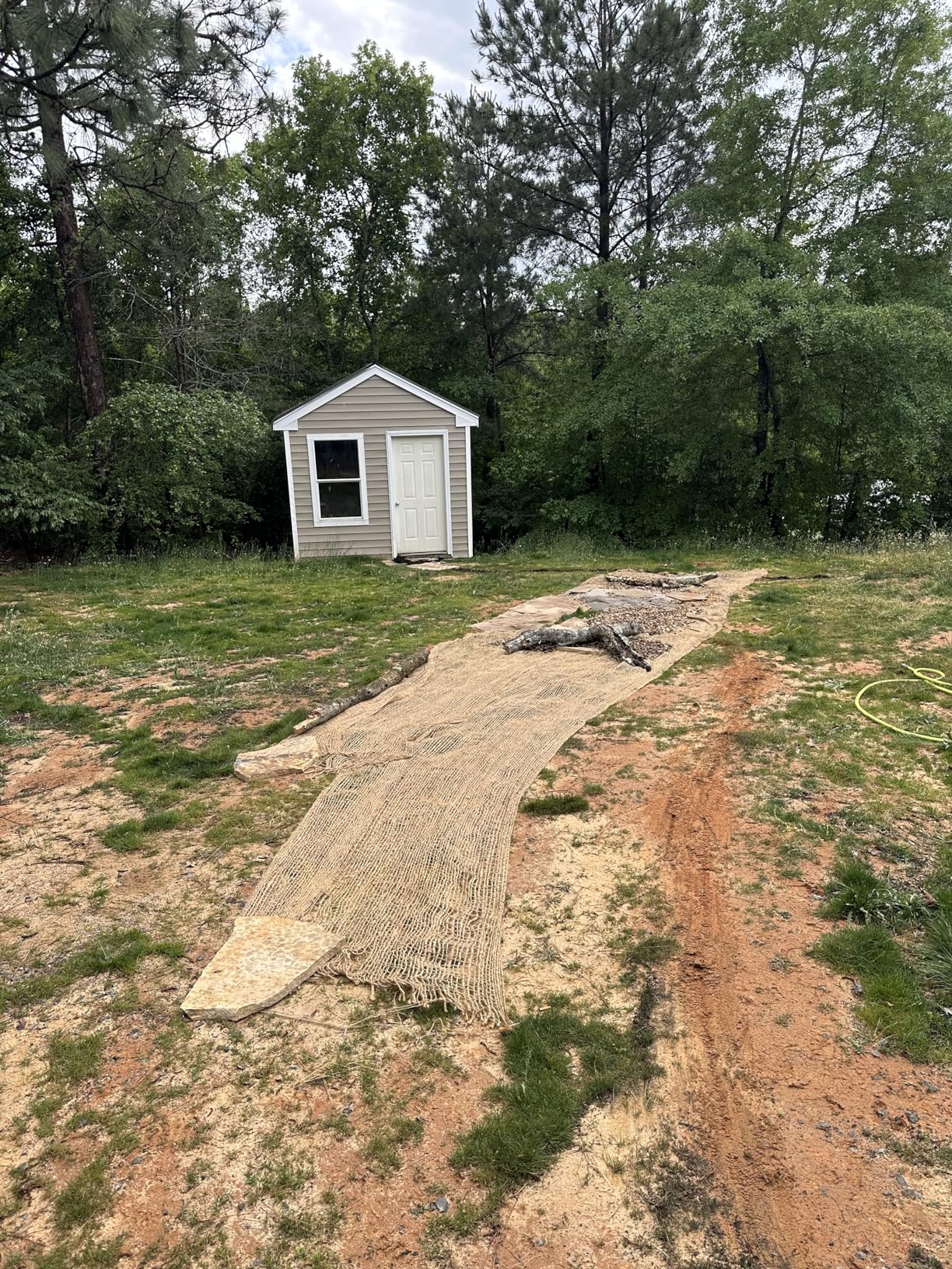 Tranqun Jute Erosion Control W Soil Saver Mesh Blanket Jute Netting with 100 Galvanized Landscape Staples, 60 ft L x 4 ft customer photo 1