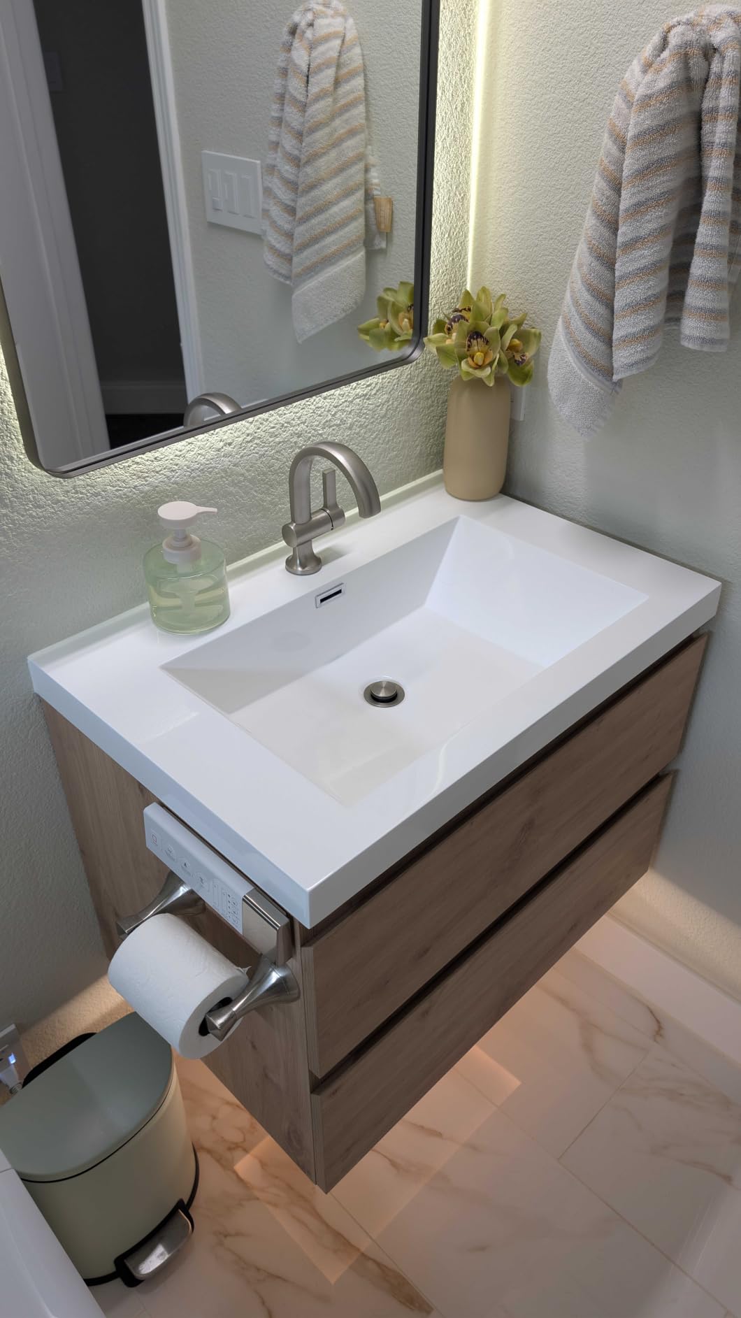 WOODBRIDGE 48 in. W x 19 in. D Wall Mounted Floating Vanity in Glossy White with Resin Composite Vanity Top in Glossy White customer photo 1