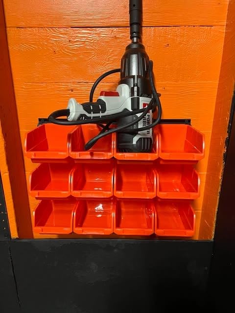 Wall Mounted Storage Bins, Plastic Hanging Storage Organizer Bins, Garage Tool Storage System for Screws, Nuts, Bolts, Nails and Small Hardware Parts, 12x bins & 3 x rails customer photo 1