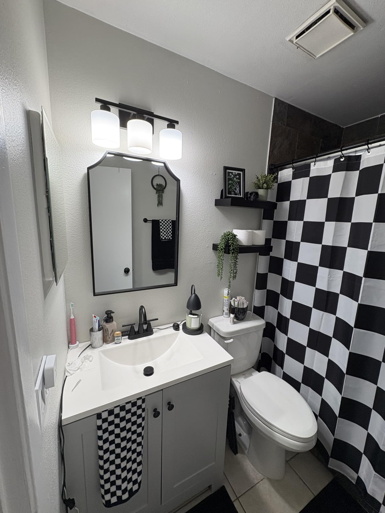 Bathroom Light Fixtures Over Mirror Brushed Nickel, Rustproof 3-Light Bathroom Vanity Lights, 18 Inches Modern Wall Sconces E26 Base, Milky White Glass Shades, Bulbs Not Included customer photo 1