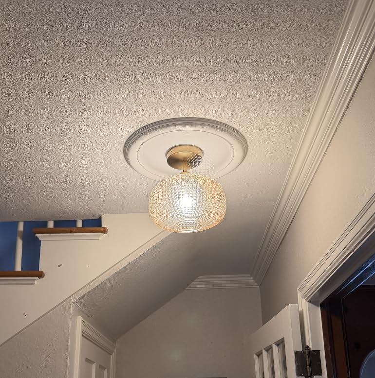 Gold Semi Flush Mount Ceiling Light Fixture, Hallway Light Fixtures, Vintage Ceiling Light Fixture, Globe Glass Ceiling Fixture, Adjustable Hanging Lighting for Bathroom Entryway Bedroom customer photo 1