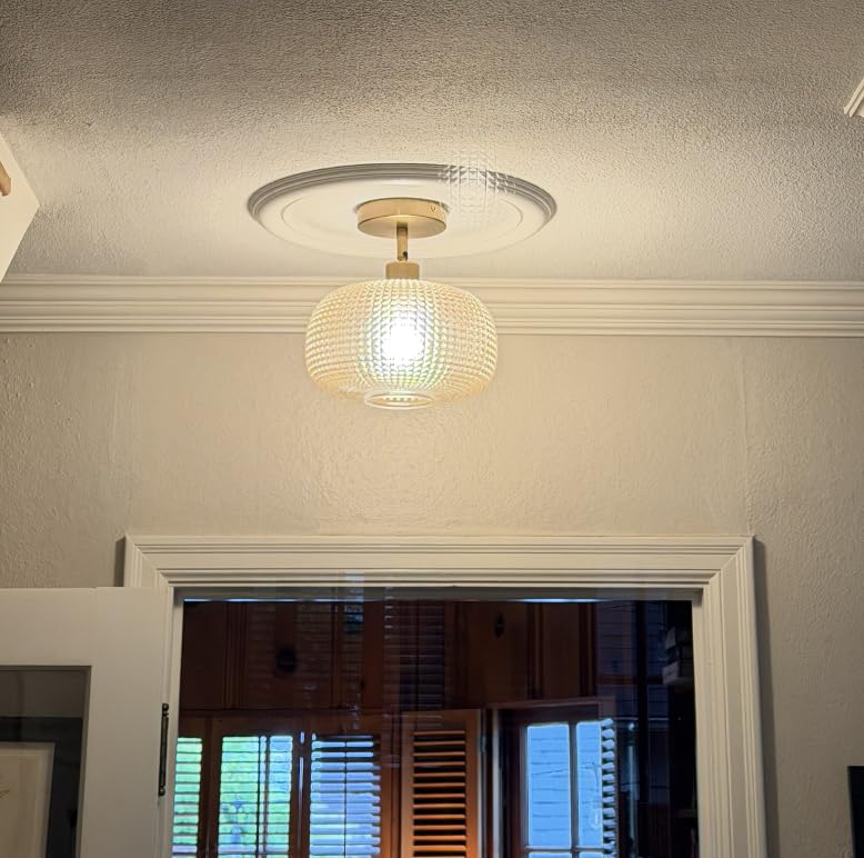 Gold Semi Flush Mount Ceiling Light Fixture, Hallway Light Fixtures, Vintage Ceiling Light Fixture, Globe Glass Ceiling Fixture, Adjustable Hanging Lighting for Bathroom Entryway Bedroom customer photo 2