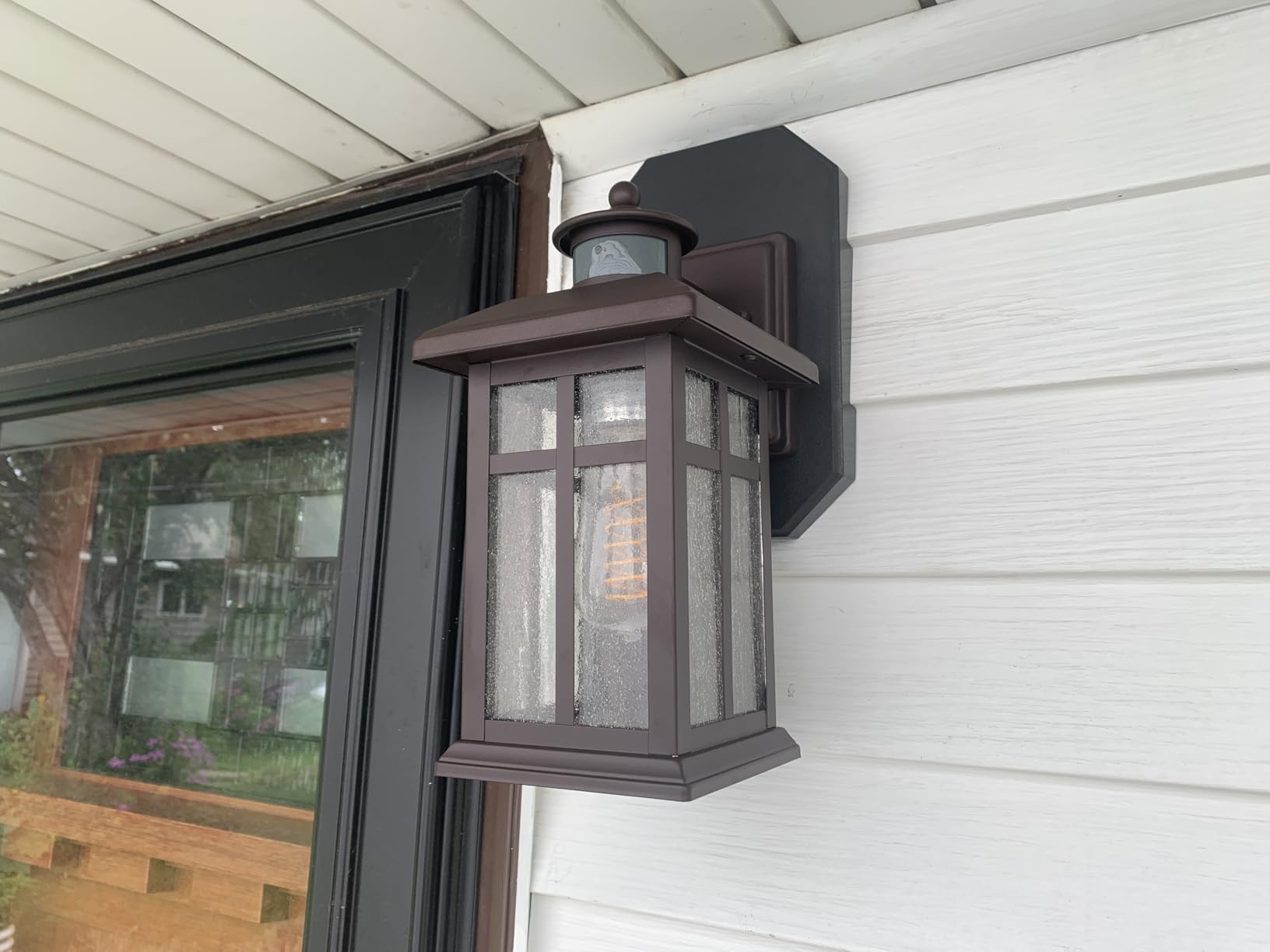 Motion Sensor Outdoor Wall Lights 2 Packs- Updated Dusk to Dawn Outdoor Lighting, Exterior Light Fixtures with E26 Sockets & Tempered Glass, Wall Mounted Black Waterproof Outdoor Lights for House customer photo 1