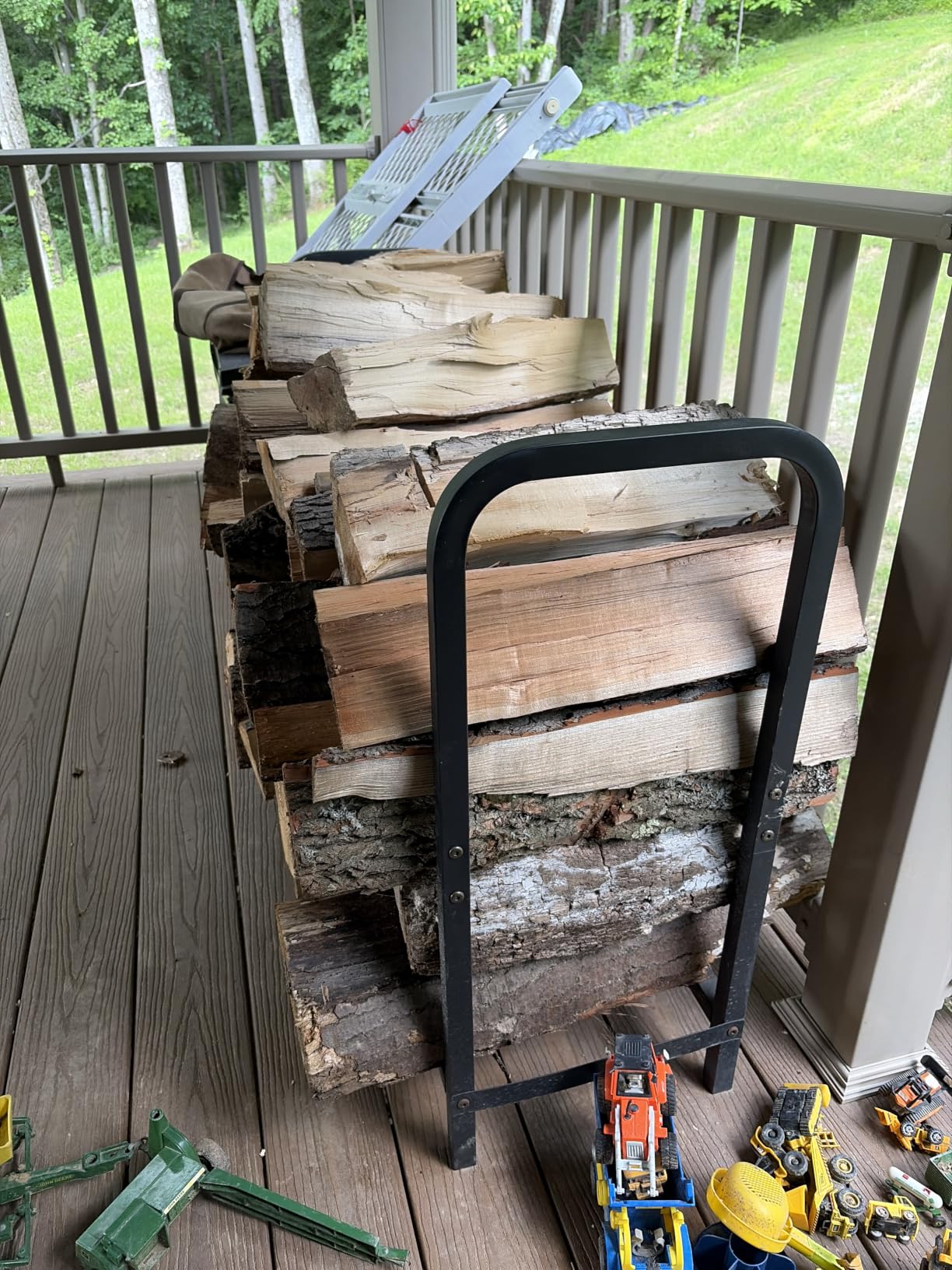 5.3ft Firewood Rack Holder, Adjustable Heavy Duty Fire Log Stacker Stand for Fireplace, Outdoor Indoor Metal Wood Pile Storage Organizer, Patio Logs Stand tool, Black customer photo 2